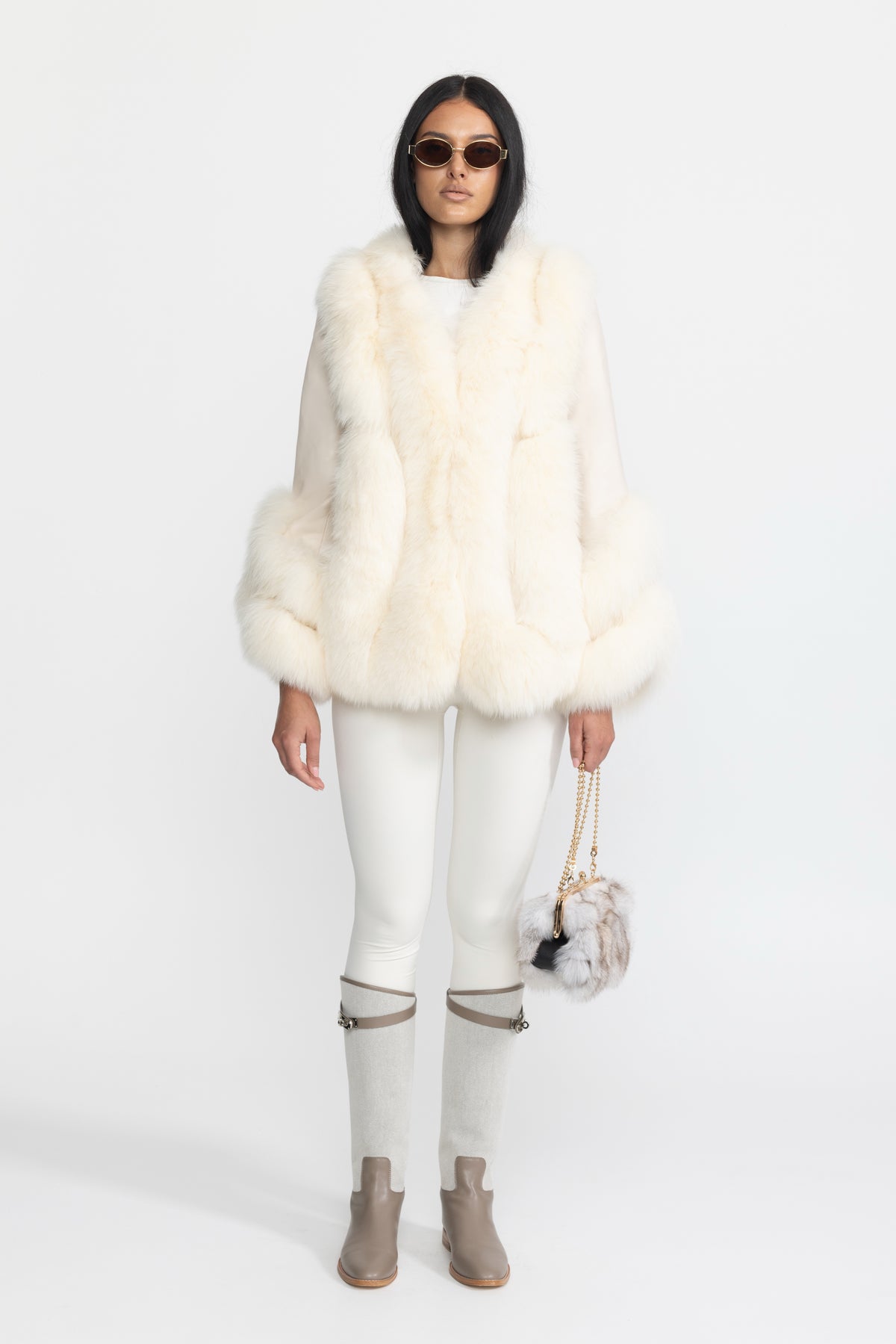 Fox Fur Panel Shearling Jacket - Ivoire