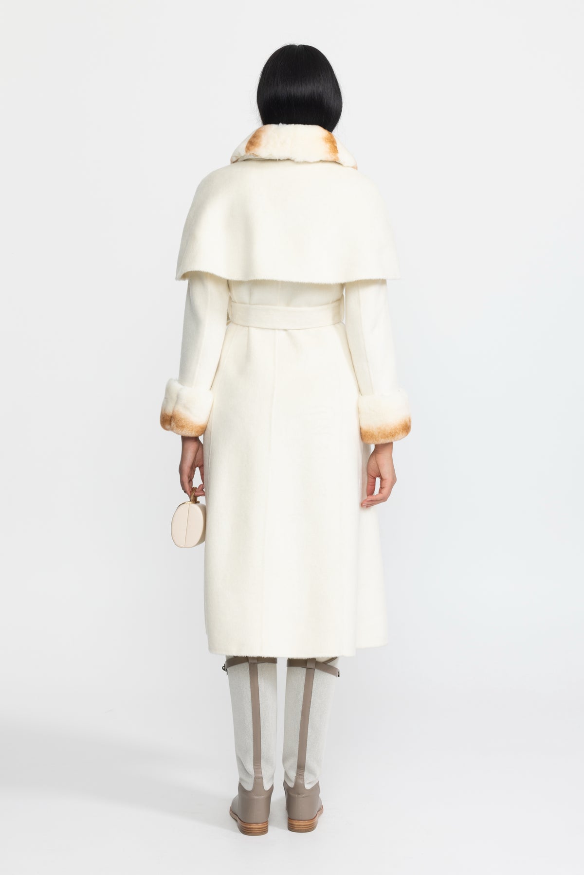 Rex Rabbit Fur Collar Capelet Wool Coat - Ivoire