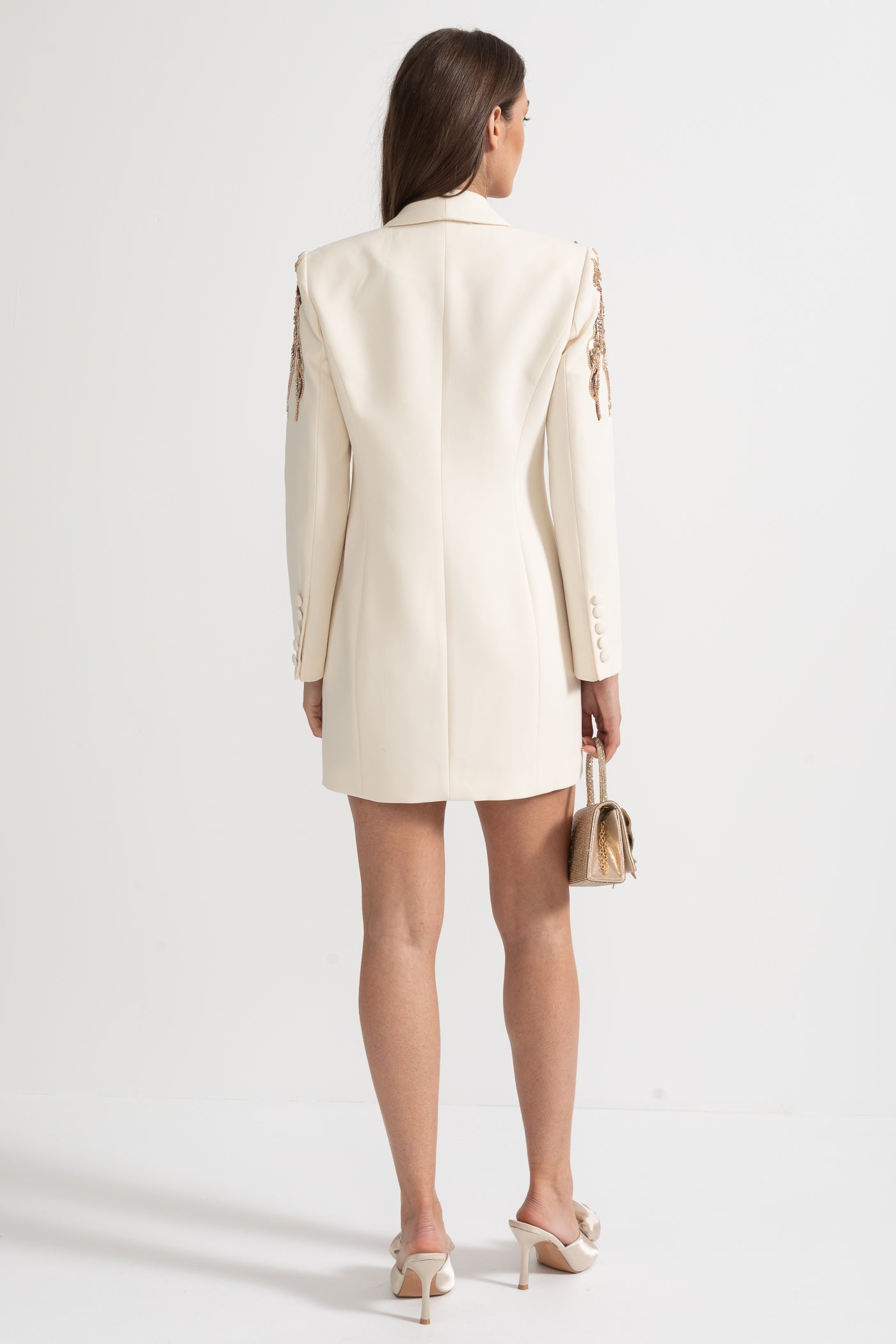 Blazer drappeggiato con ricamo intricato sulle spalle - Ivoire 