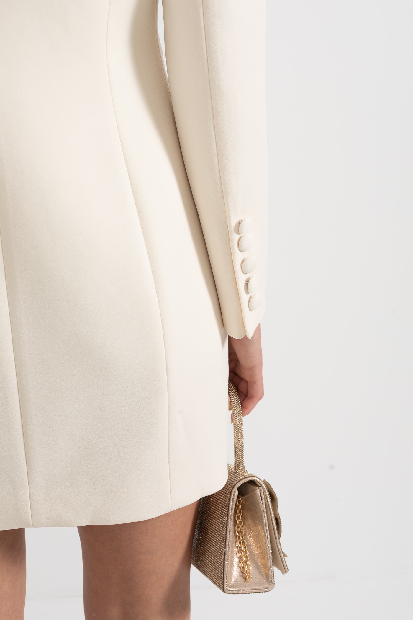 Blazer drappeggiato con ricamo intricato sulle spalle - Ivoire 