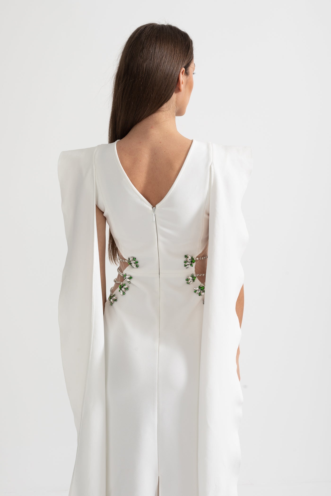 Embellished Cut-Out Maxi Dress with Statement Side Detailing - White