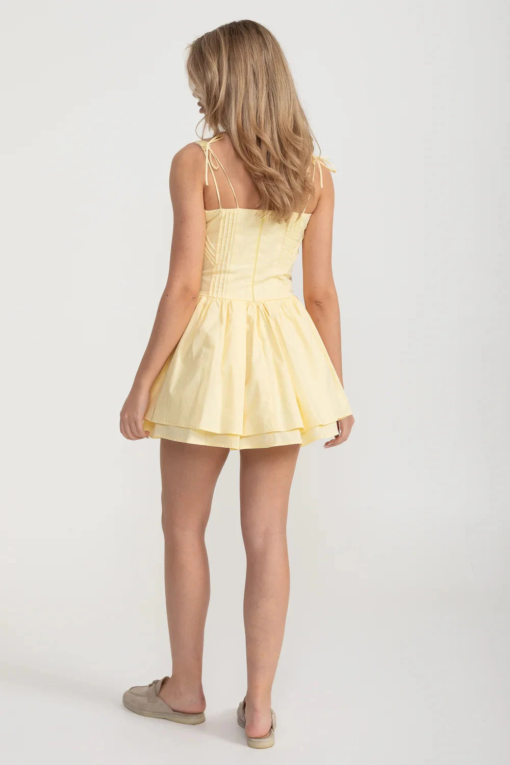 Corset Style Sleeveless Dress With Lace-Up Front Detailing - Yellow