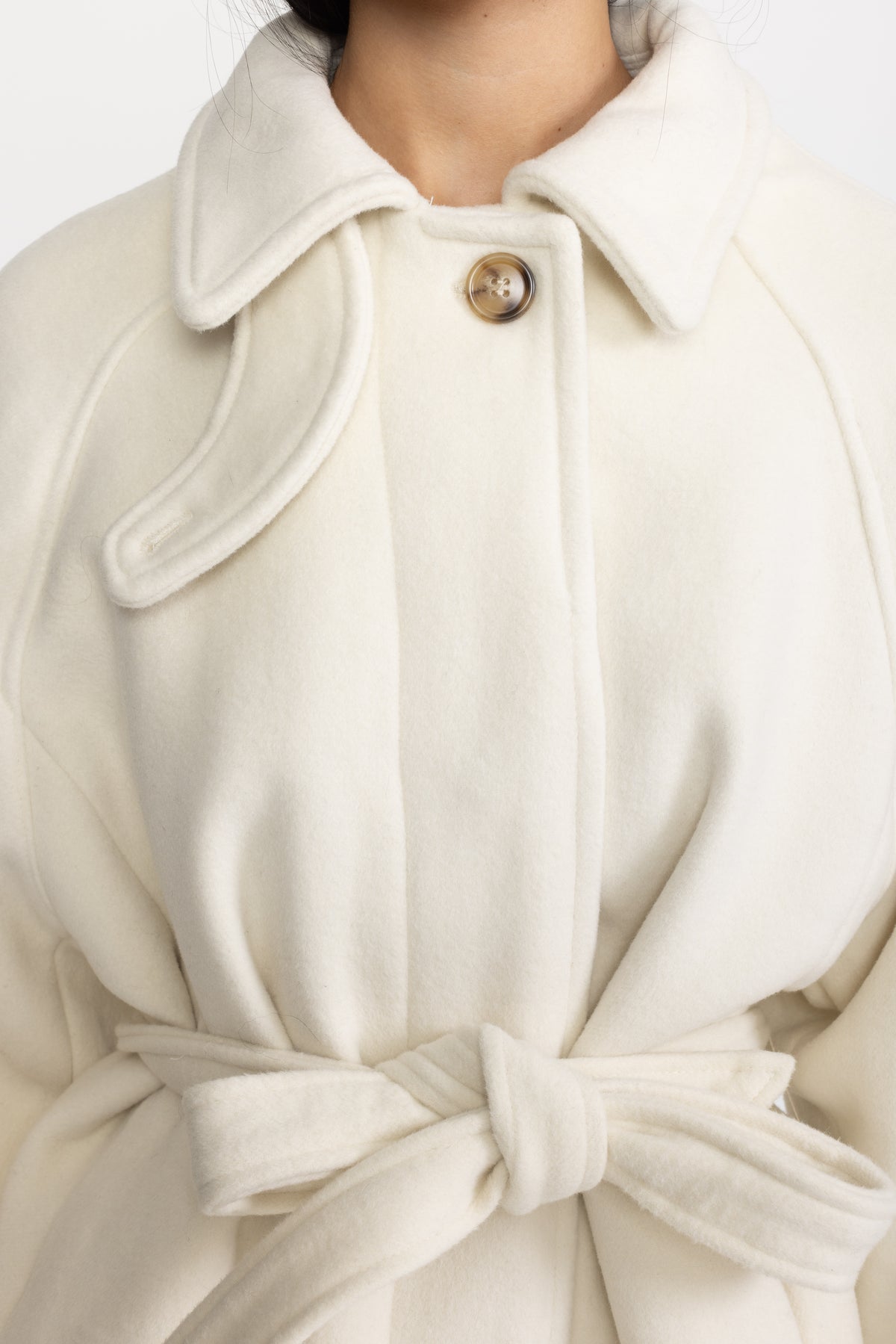 Giacca swing in lana e cashmere con cintura - Ivoire 