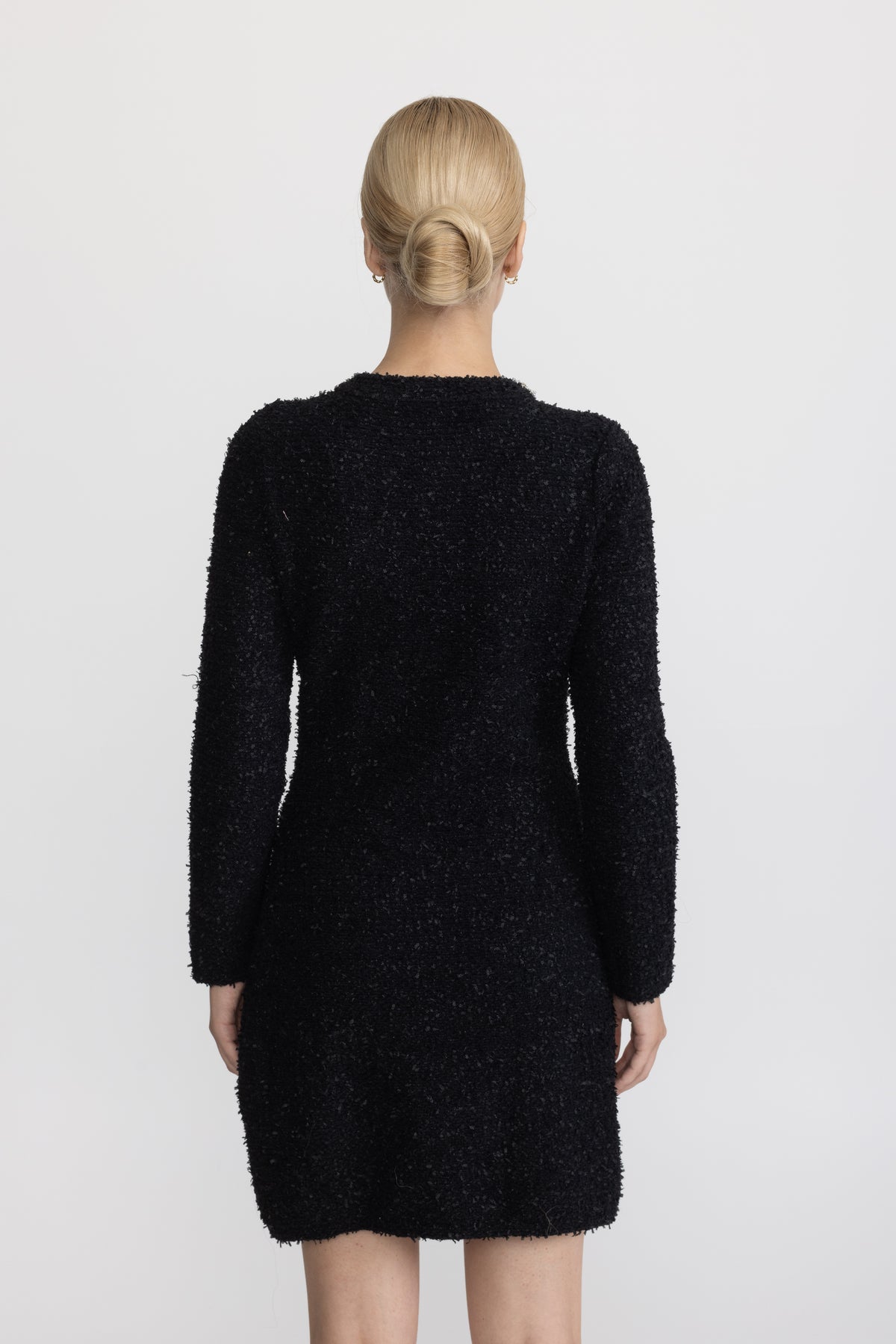 Mini abito in maglia bouclé con cristalli applicati - Nero 