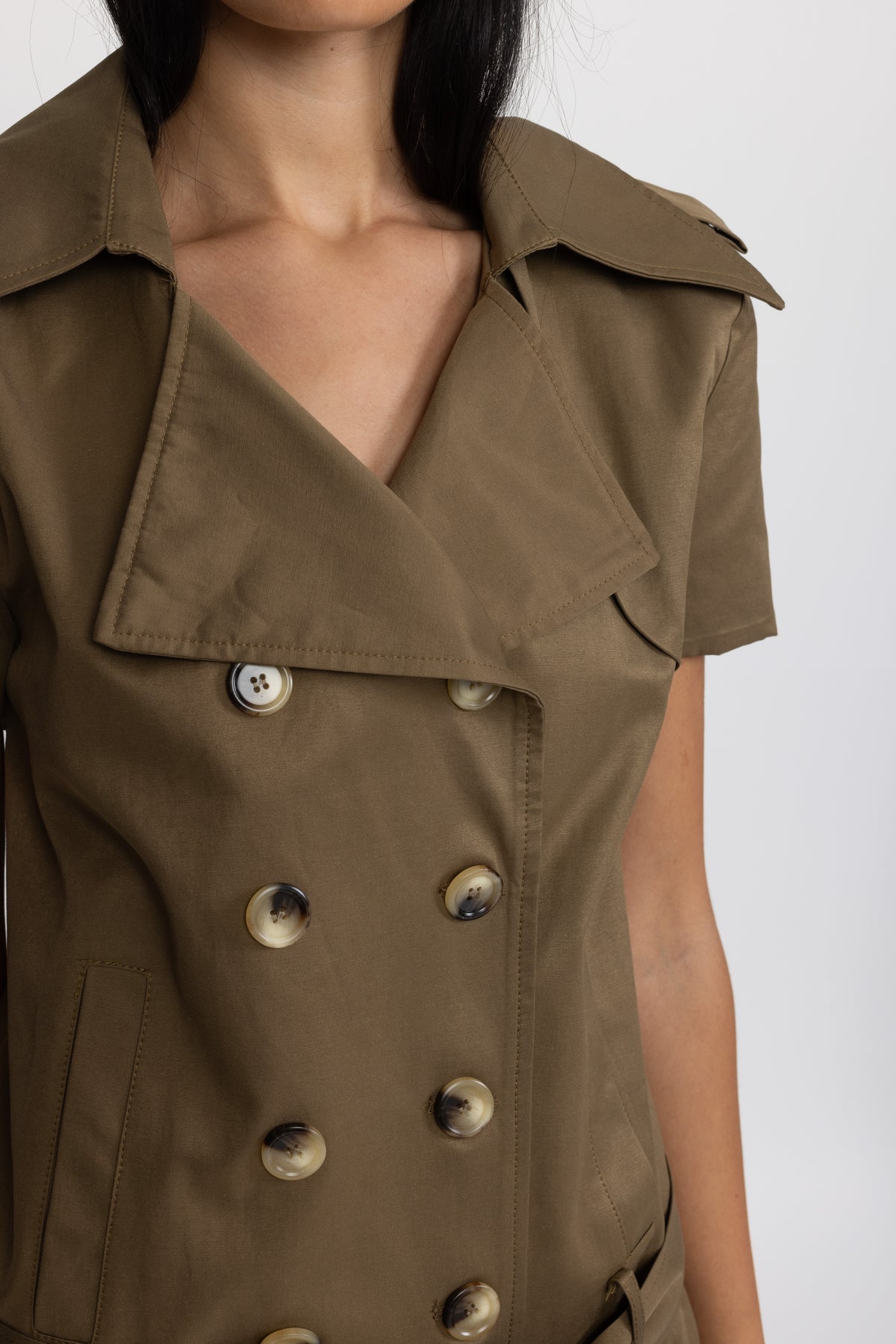 Trench Top and Ruffle Hem Mini Skirt Co-ord Set - Olive