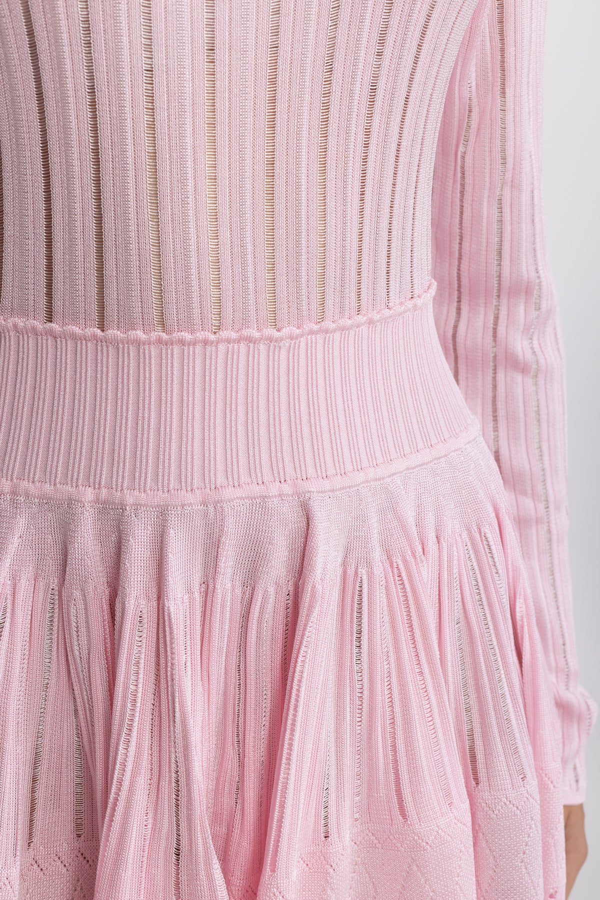 Ladder Knit Scoop Neck Skater Mini Dress - Pink