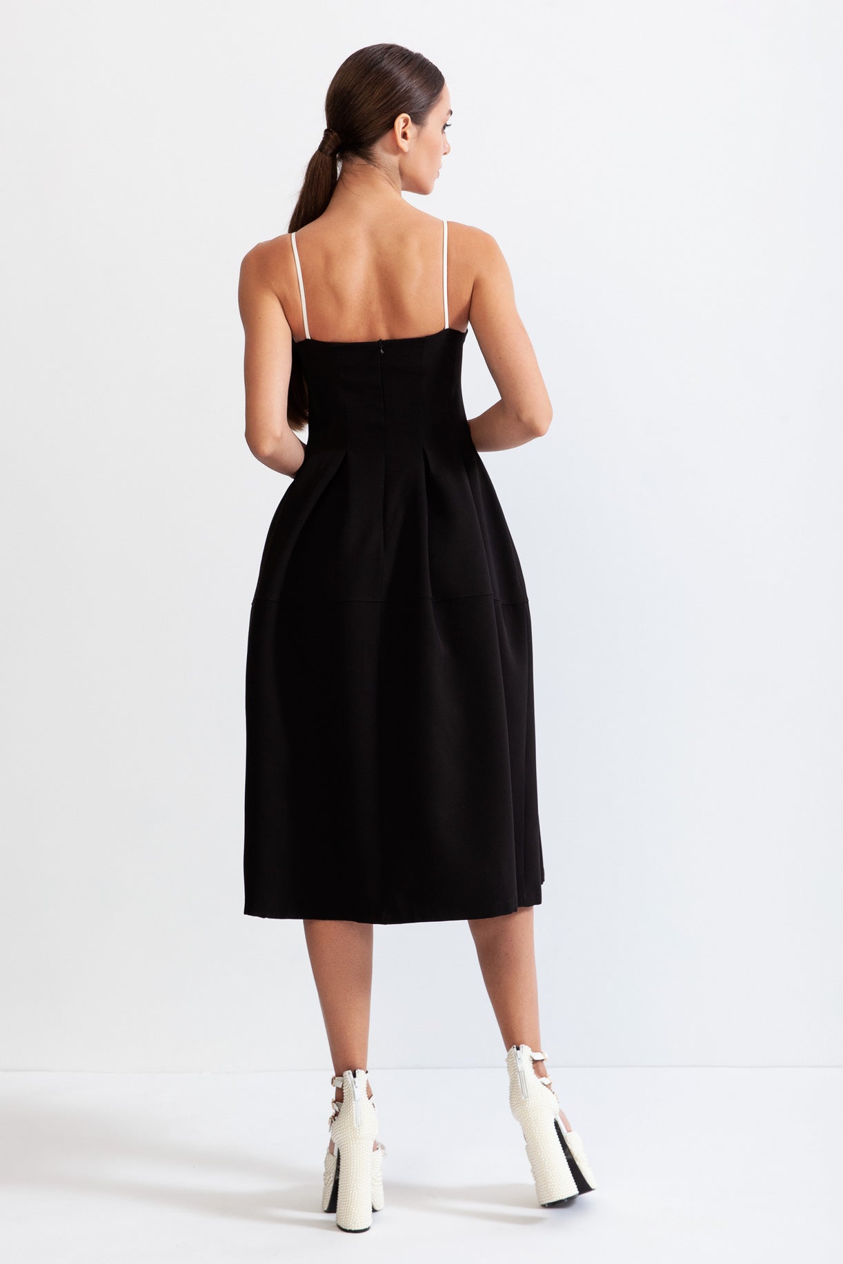 Flower Detail Mid-Calf Dress - Black