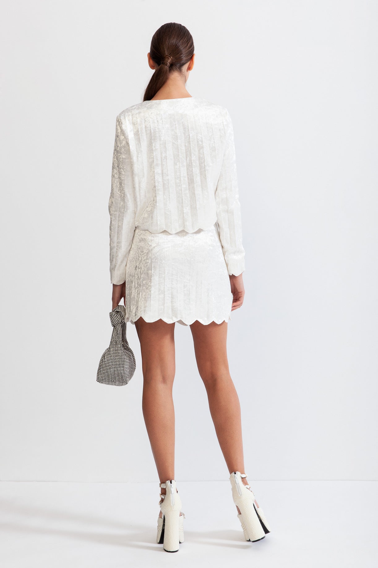 Coordinato in velluto con bottoni argentati - Bianco 