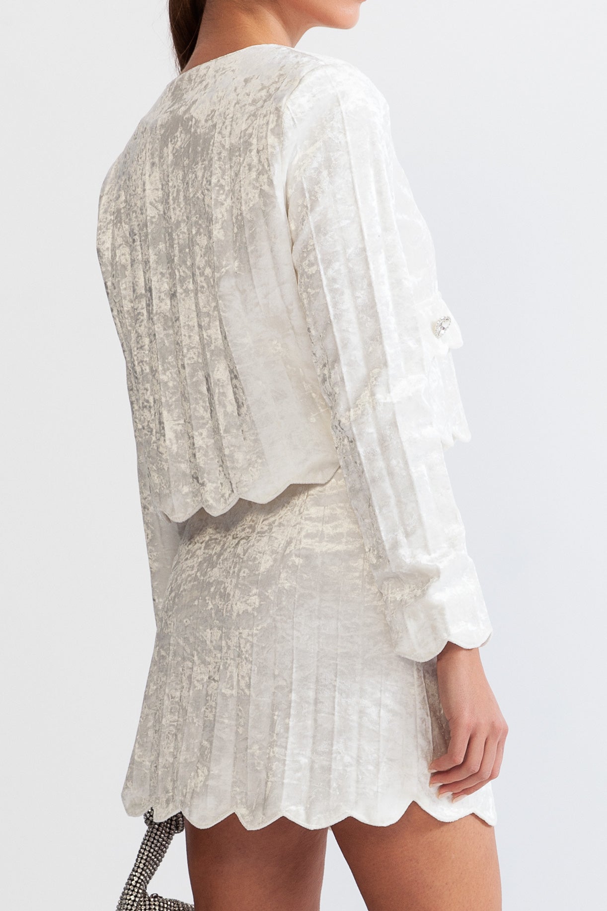 Coordinato in velluto con bottoni argentati - Bianco 