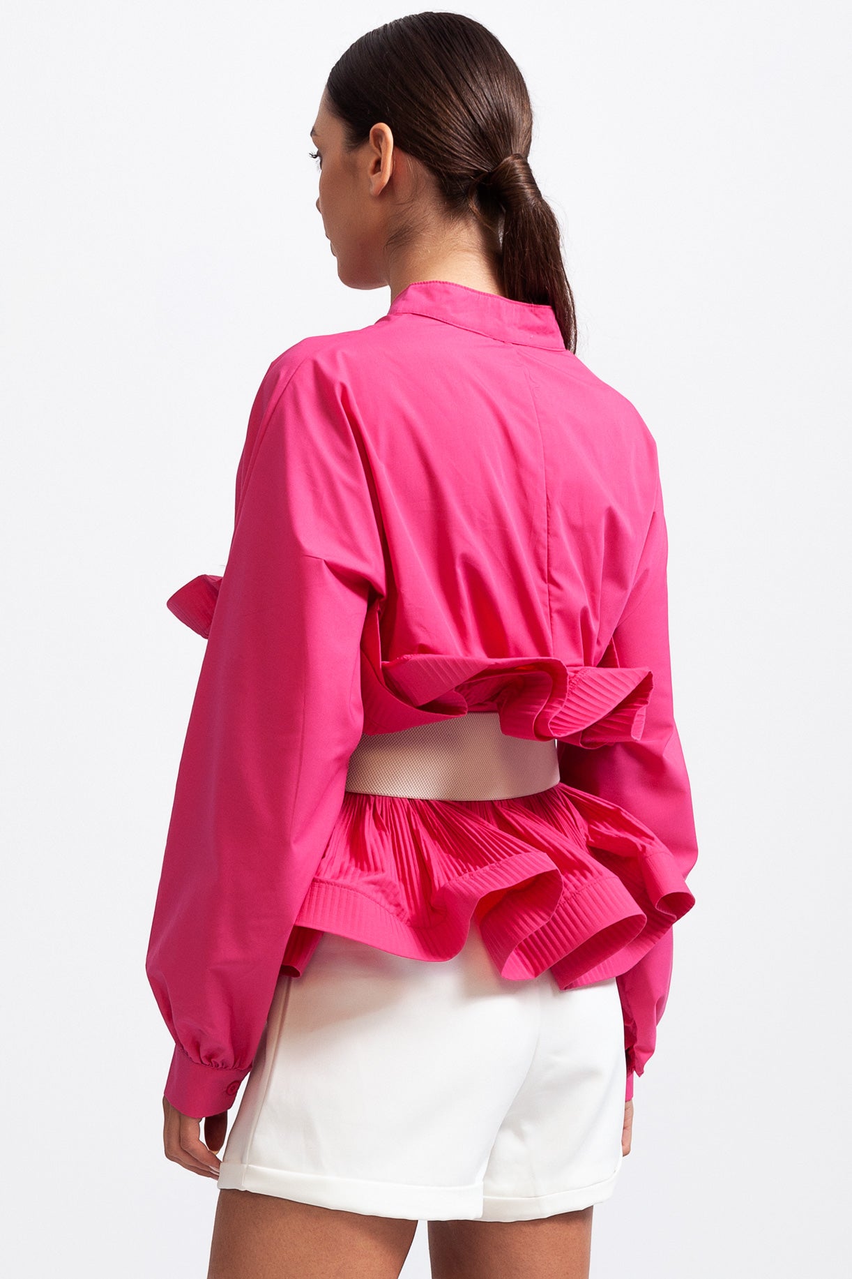 Camicia con volant e cintura massiccia - Fucsia 