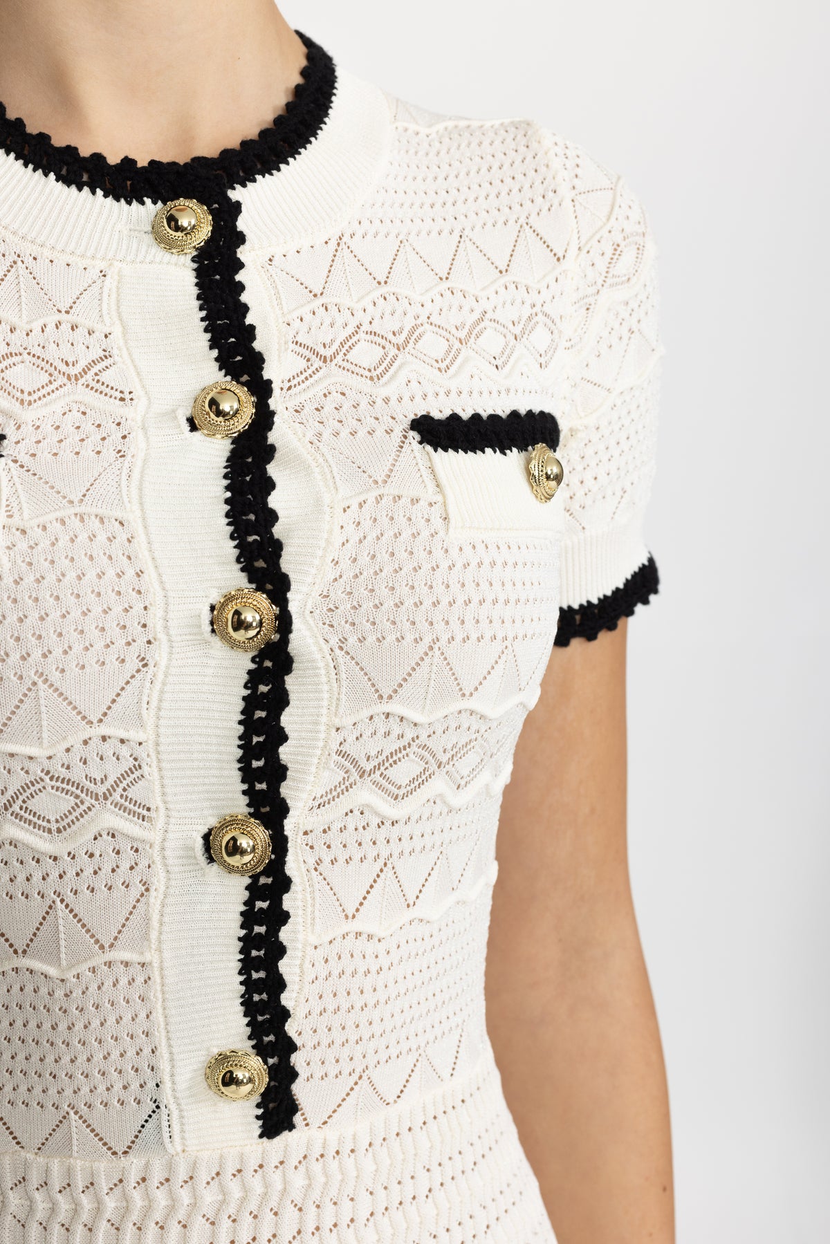 Abito midi in maglia pointelle con cintura - Ivoire 