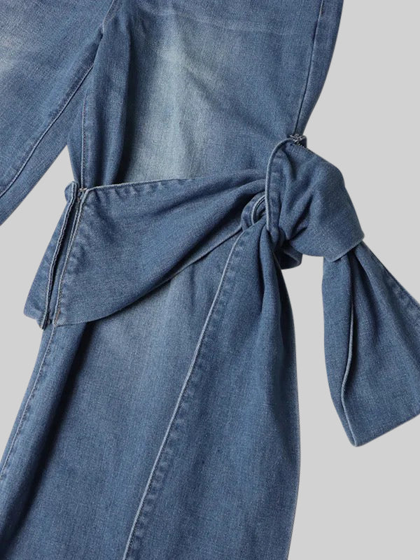 Jeans a gamba larga con dettagli a fiocco - Blu 