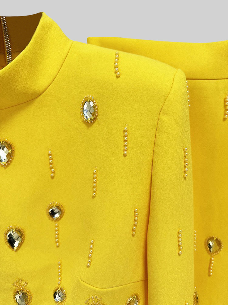 Co-Ord con decorazioni di diamanti e gonna maxi - Giallo 