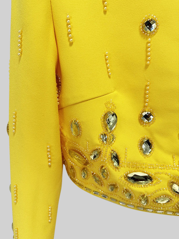 Co-Ord con decorazioni di diamanti e gonna maxi - Giallo 
