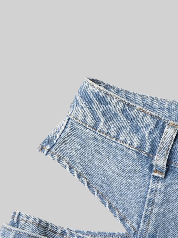 Jeans a gamba larga con fibbia e tagli - Blu 