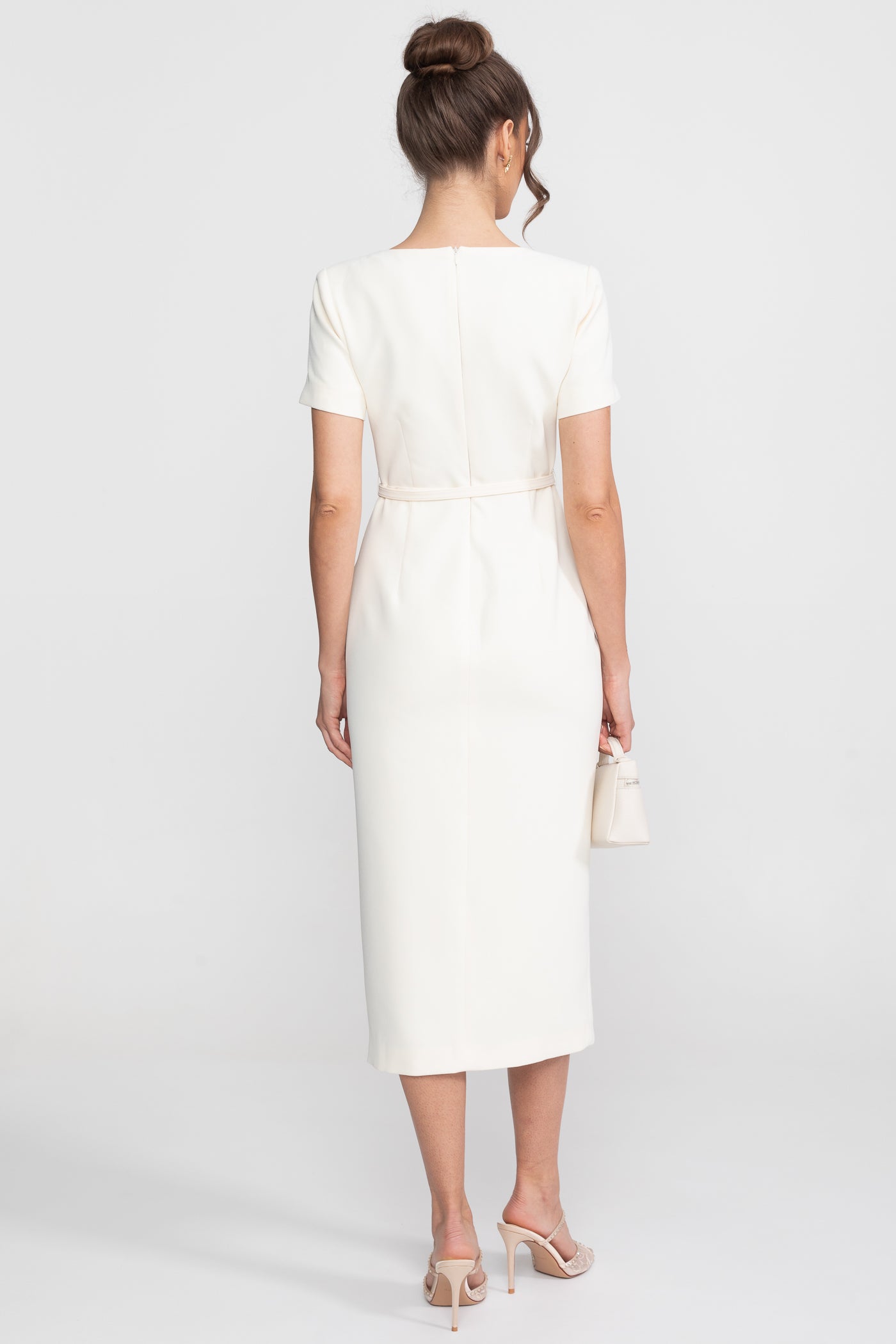 Abito Midi Con Scollo Quadrato E Chiusura Frontale Con Bottoni Gioiello - Bianco 