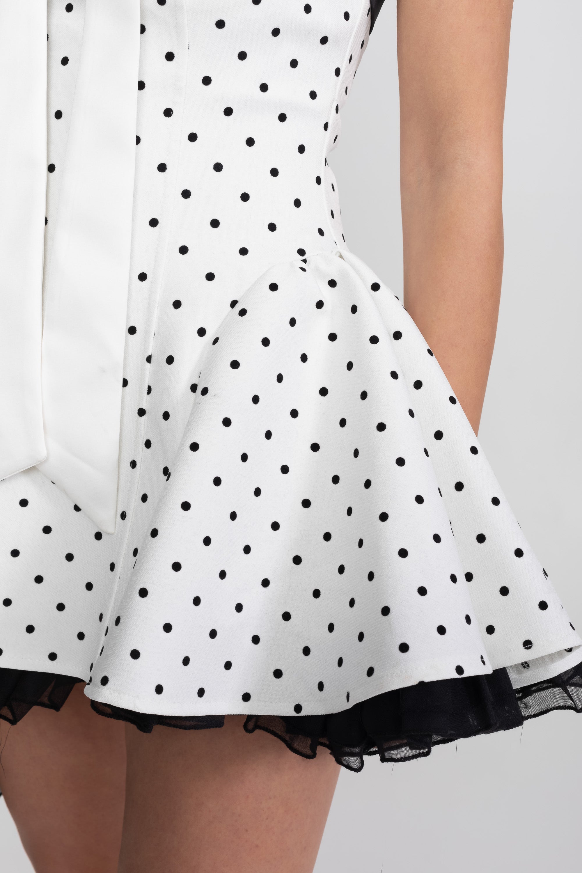 Strapless Velvet Mini Dress With Satin Bow And Ruffle Hem - White