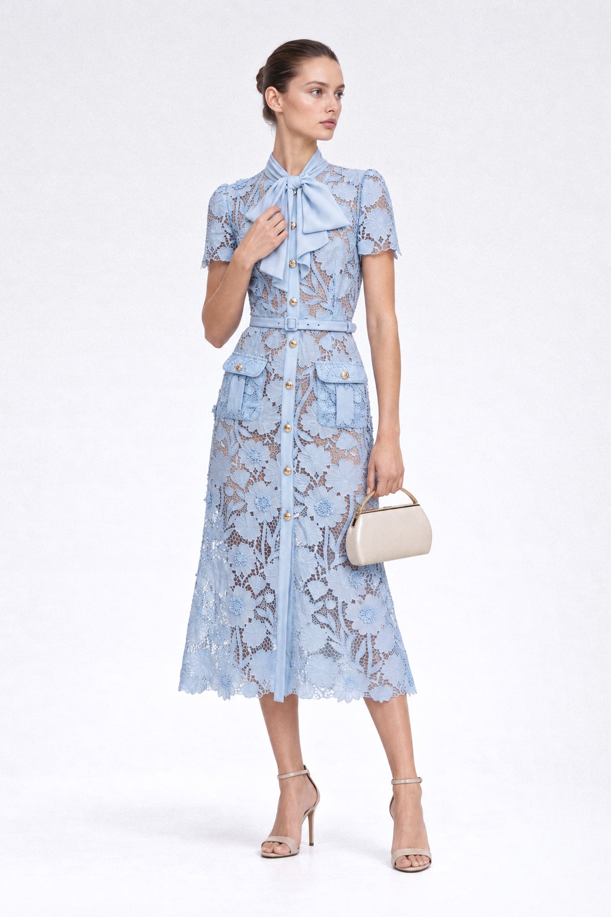 Abito chemisier in pizzo guipure - Powder Blue 