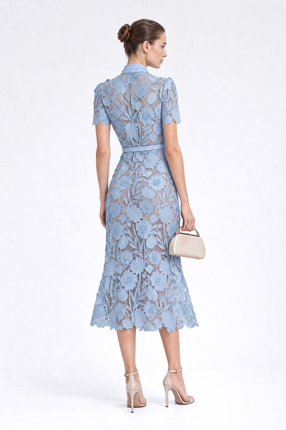 Abito chemisier in pizzo guipure - Powder Blue 