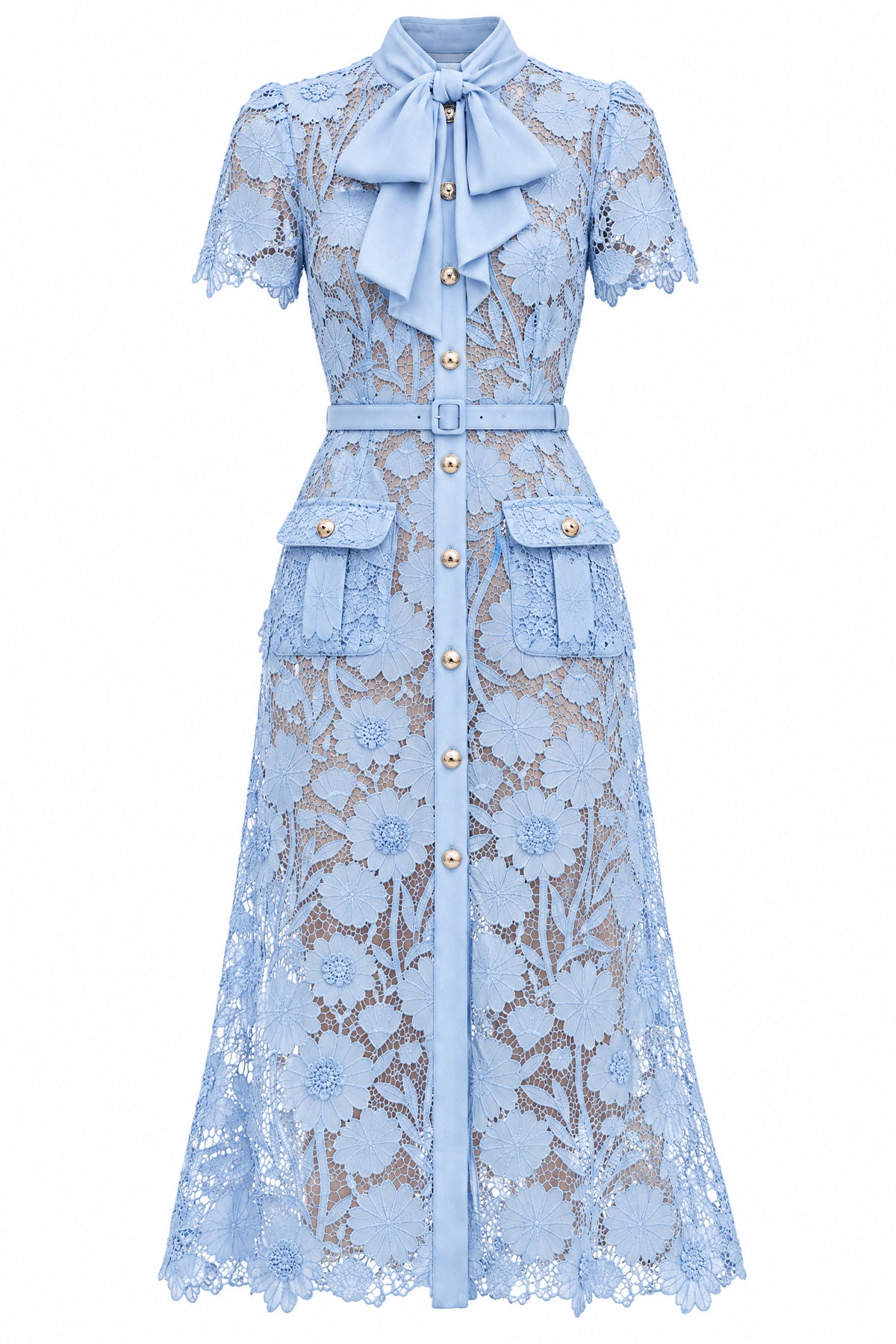 Abito chemisier in pizzo guipure - Powder Blue 