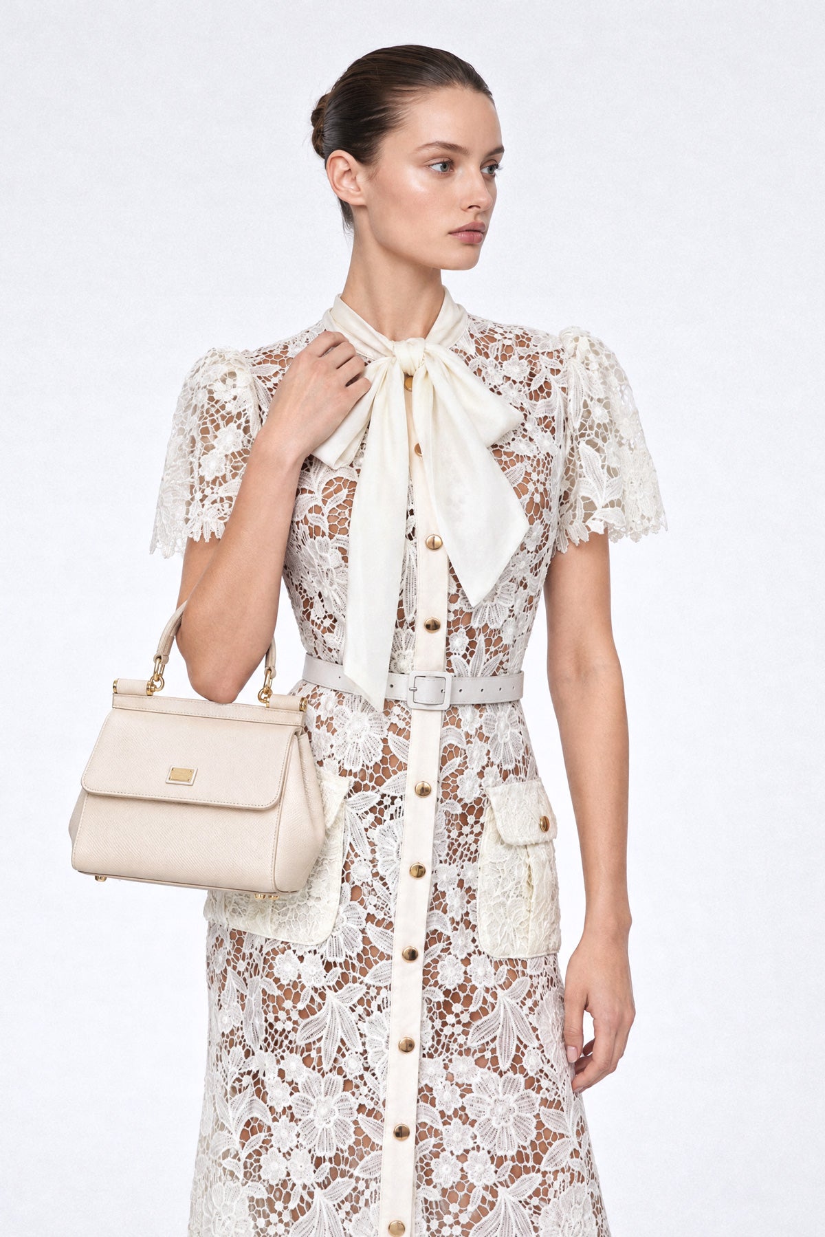 Abito-camicia in pizzo guipure - Ivoire 