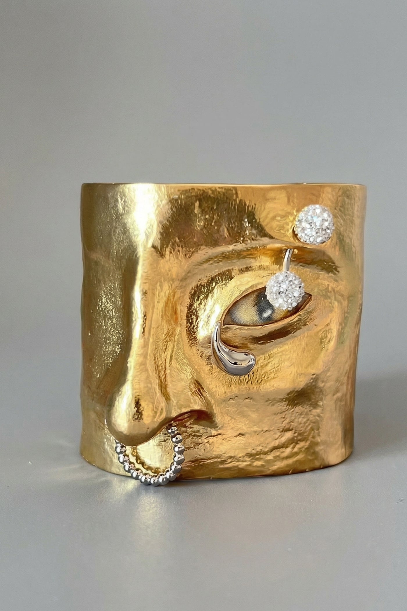 Hammered Cuff Bracelet with Crystal Accents – Gold
