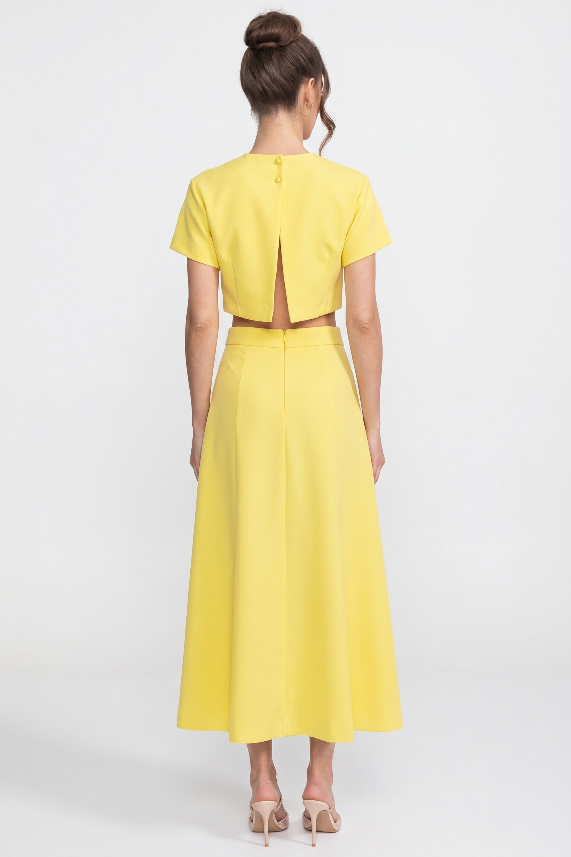 Short-Sleeve Floral-Print Co-Ord Set With Crop Top And Maxi Skirt - Yellow