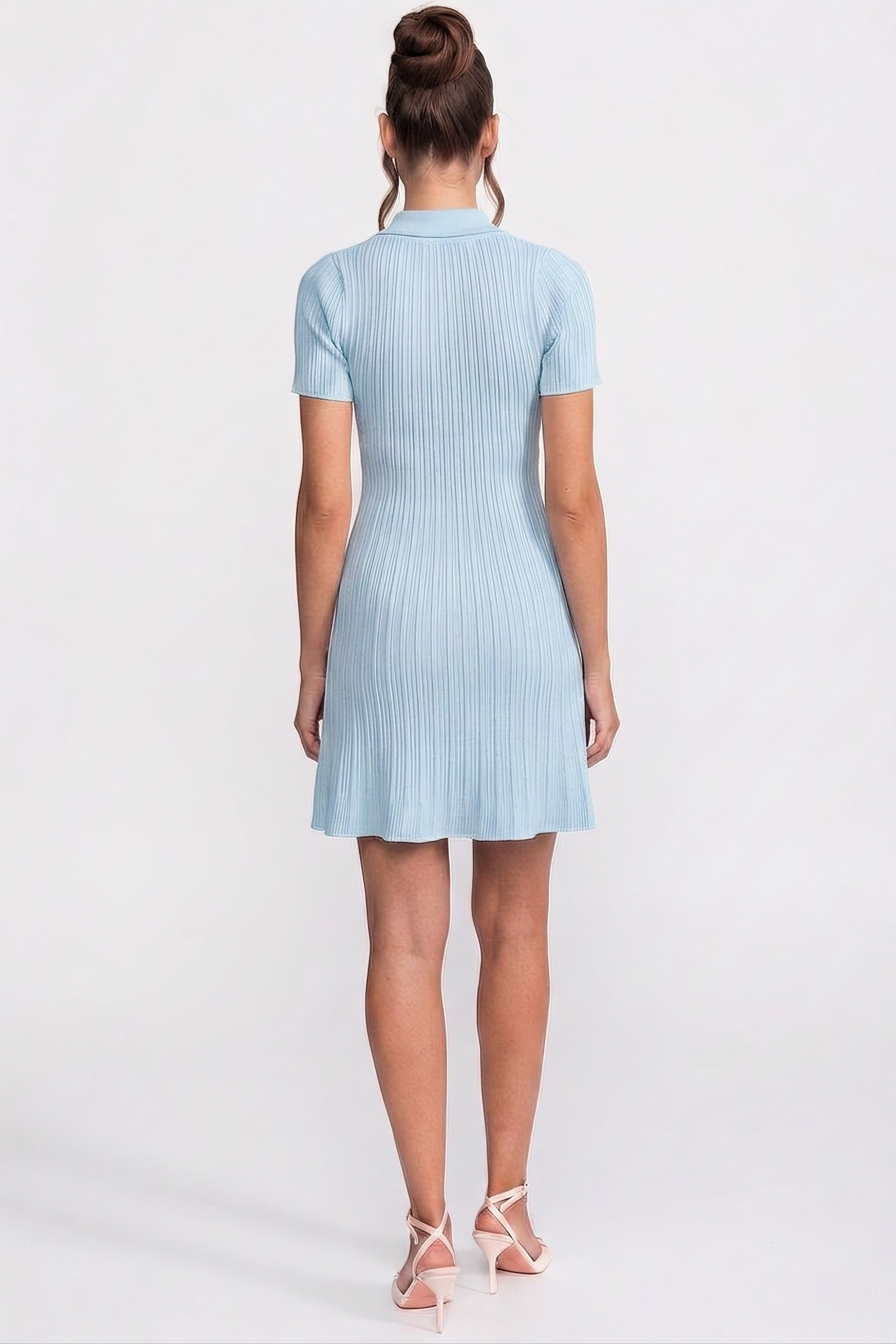 Mini abito in maglia a coste con abbottonatura frontale - Baby Blue 