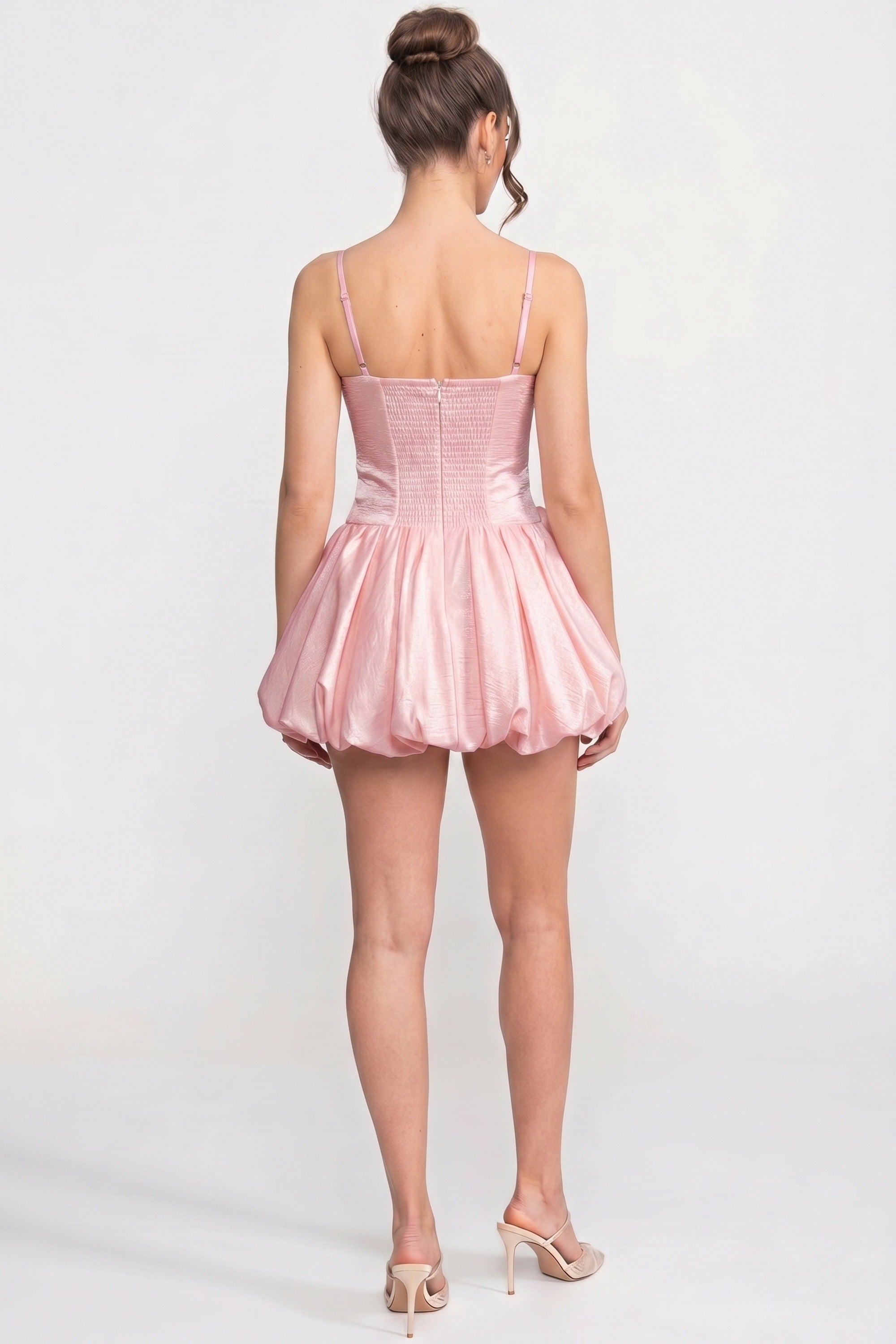 Minidress in velluto con spalline sottili e gonna con rose 3D - Rosa 