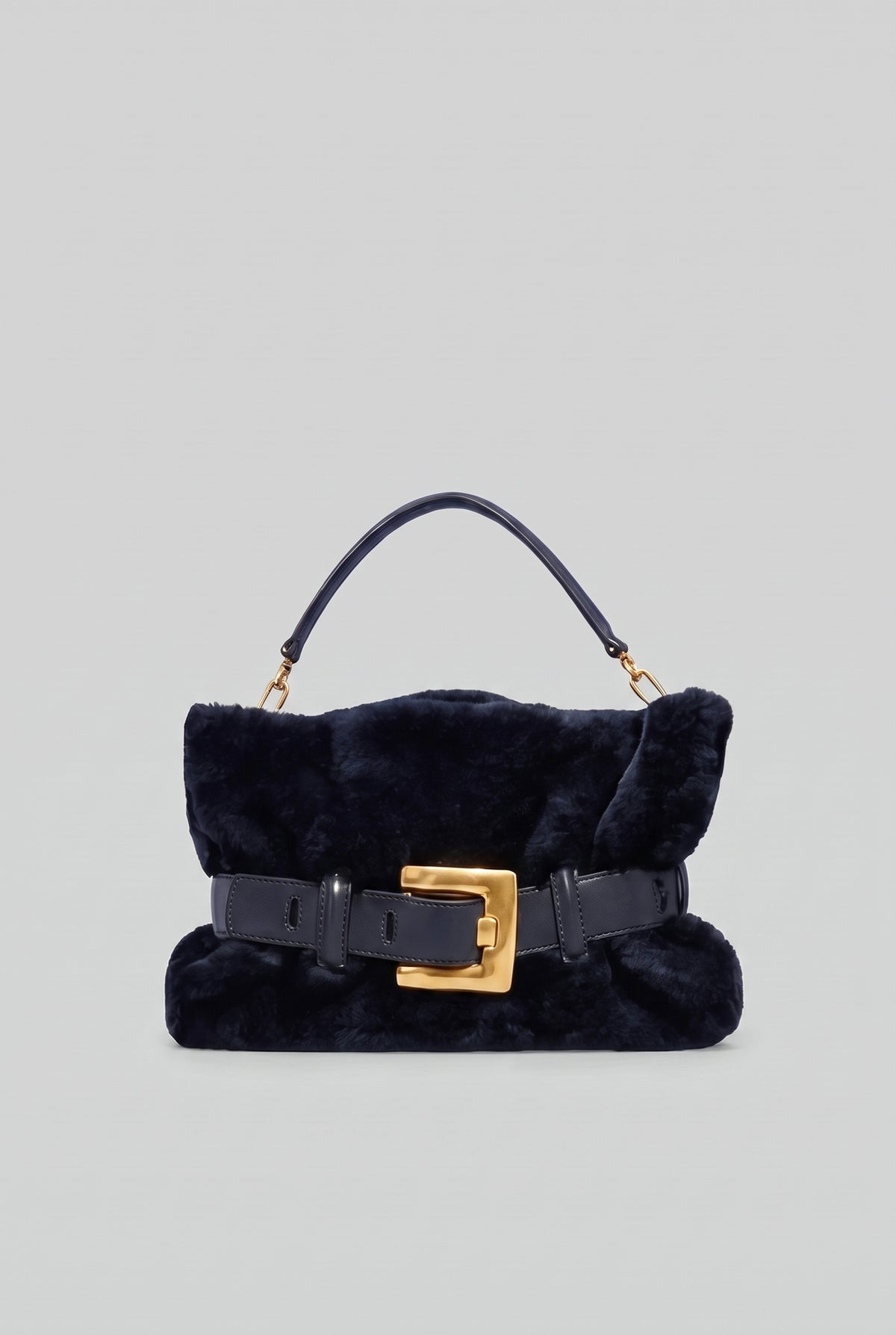 Borsa in ecopelliccia con dettaglio fibbia a cintura – Blu scuro 