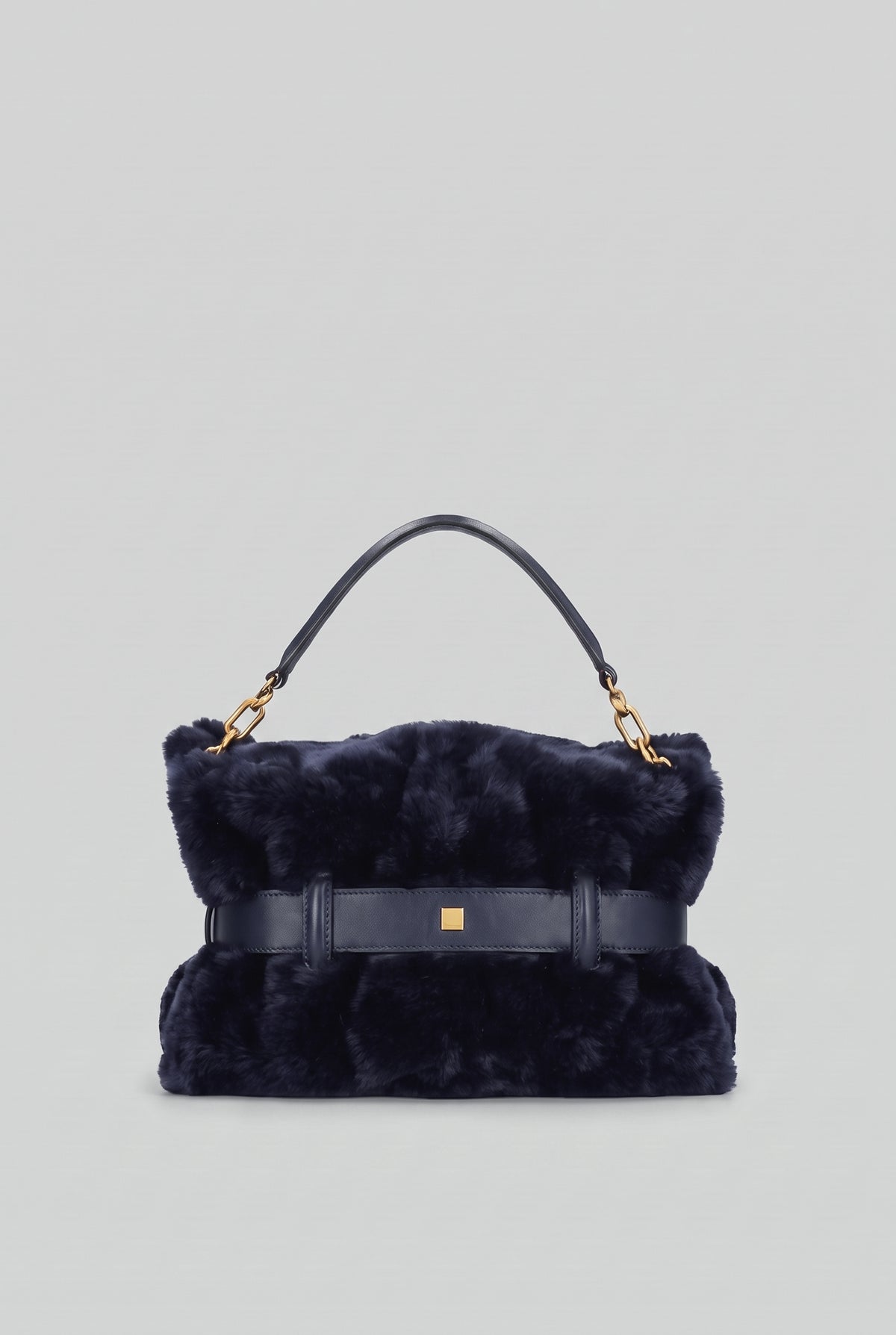 Borsa in ecopelliccia con dettaglio fibbia a cintura – Blu scuro 