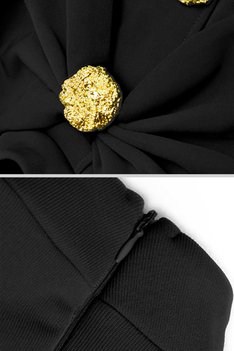 Abito elegante nero a maniche lunghe con fiocco al collo 