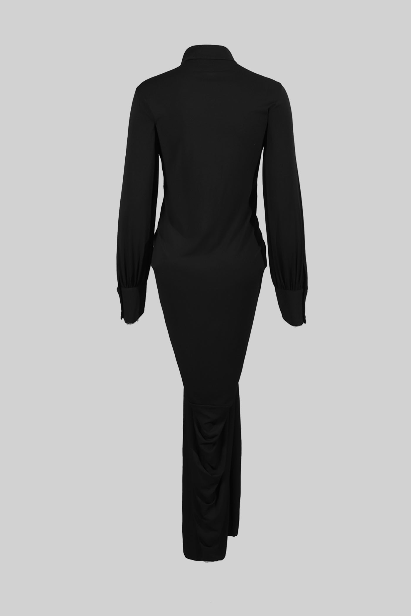 Abito maxi drappeggiato con bottoni dorati statement - Nero 