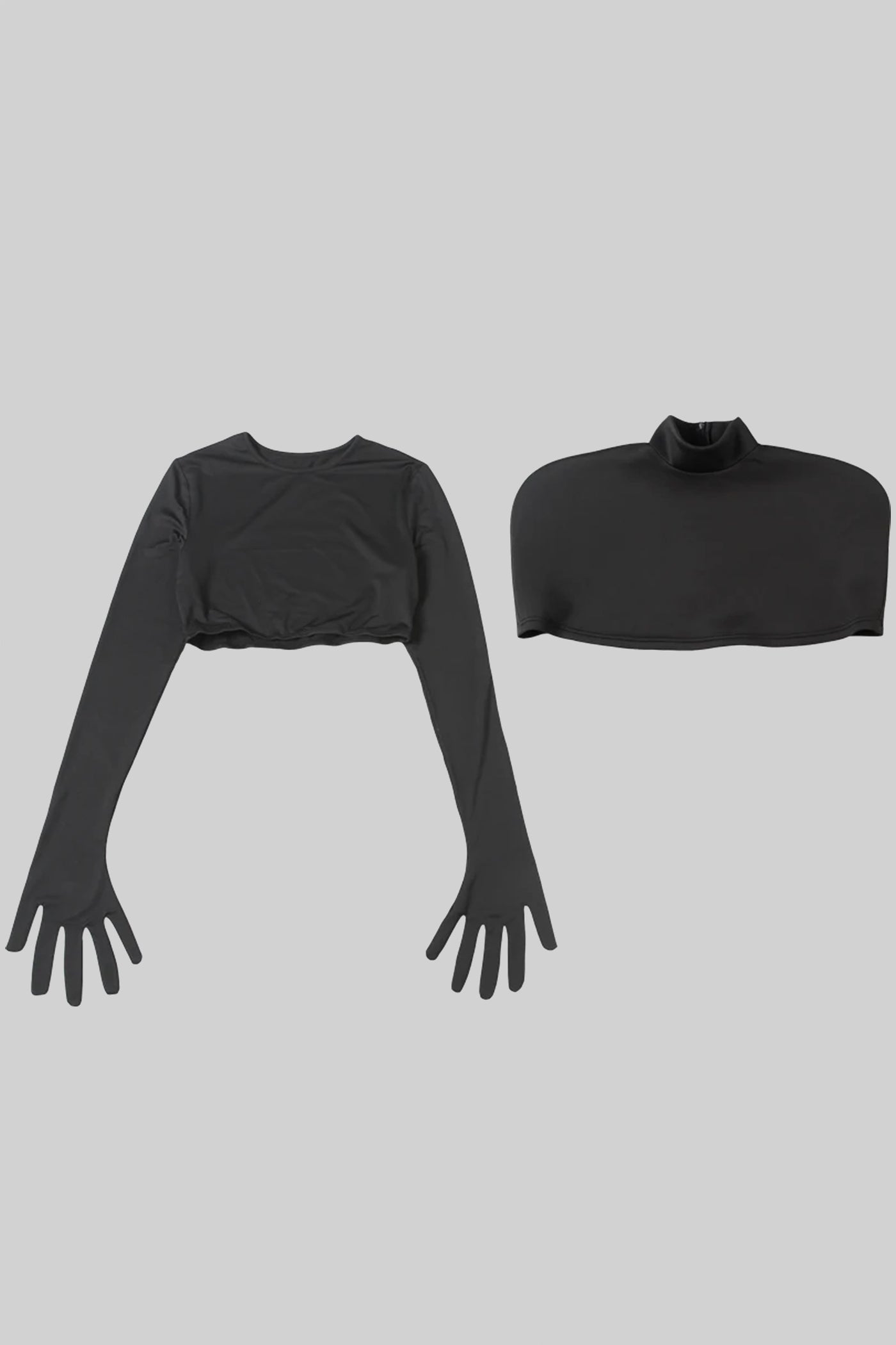 Set Top Corto e Mantella con Spalla Scultorea - Nero 