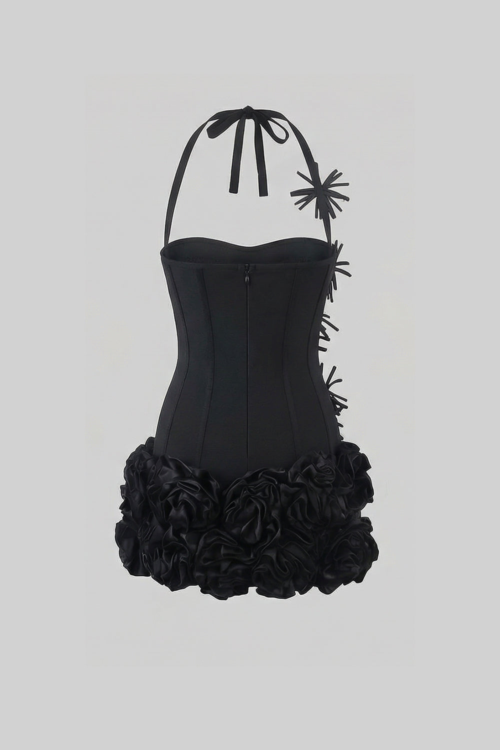 Mini abito a corsetto con orlo floreale scolpito – Nero 