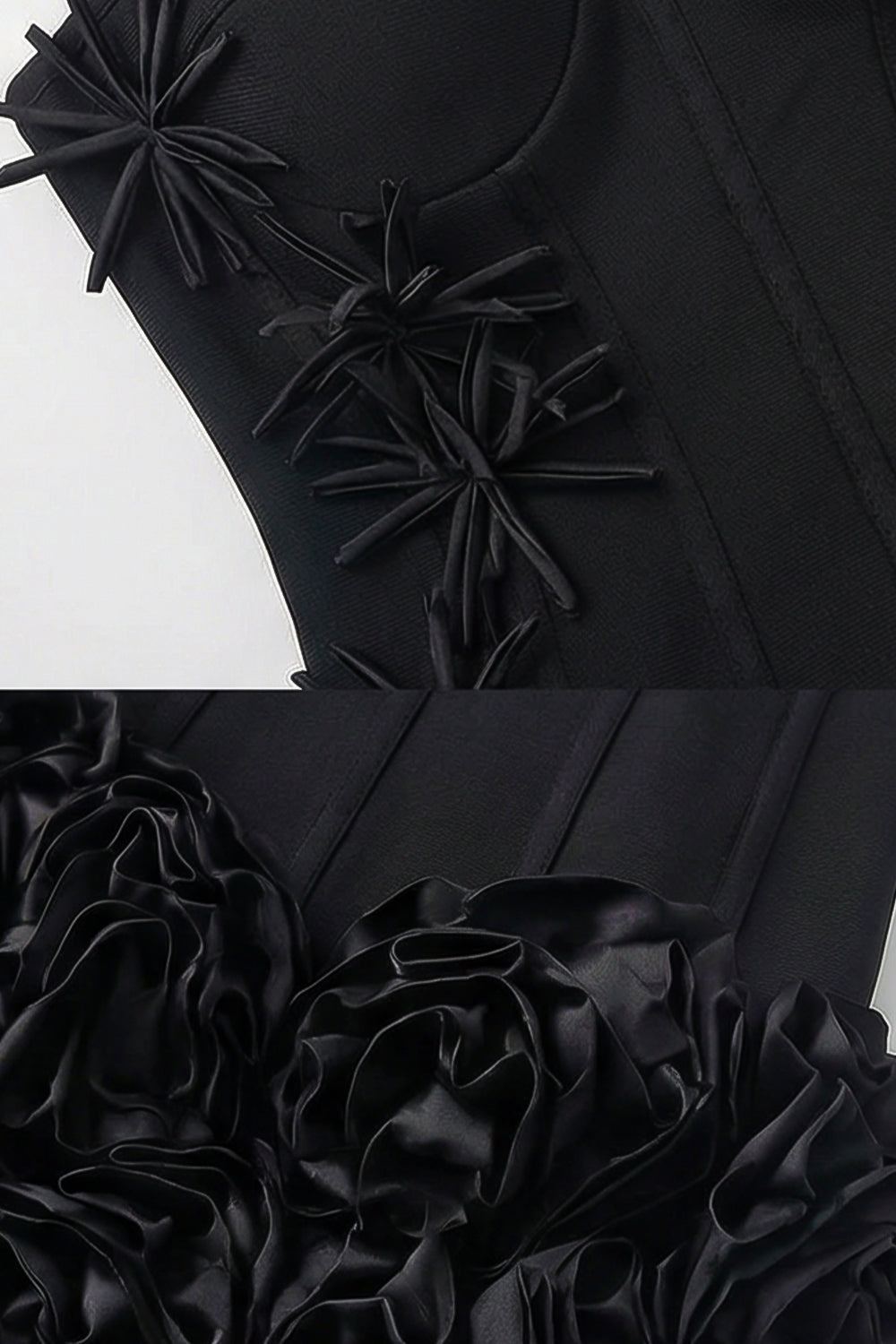 Mini abito a corsetto con orlo floreale scolpito – Nero 