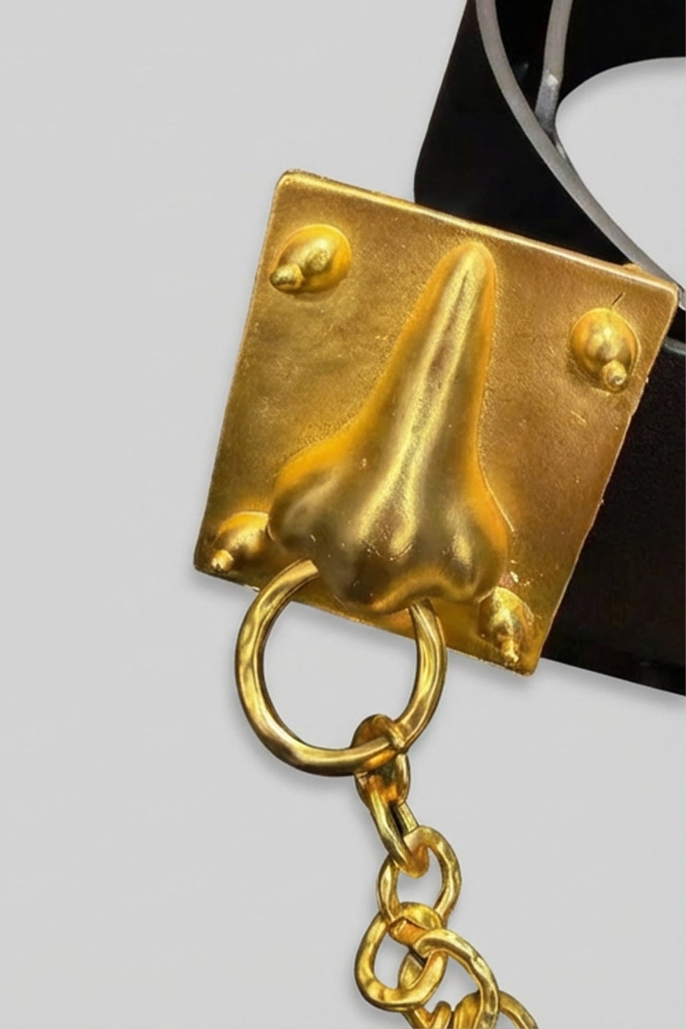 Belt with Sculptural Gold Hardware – Black