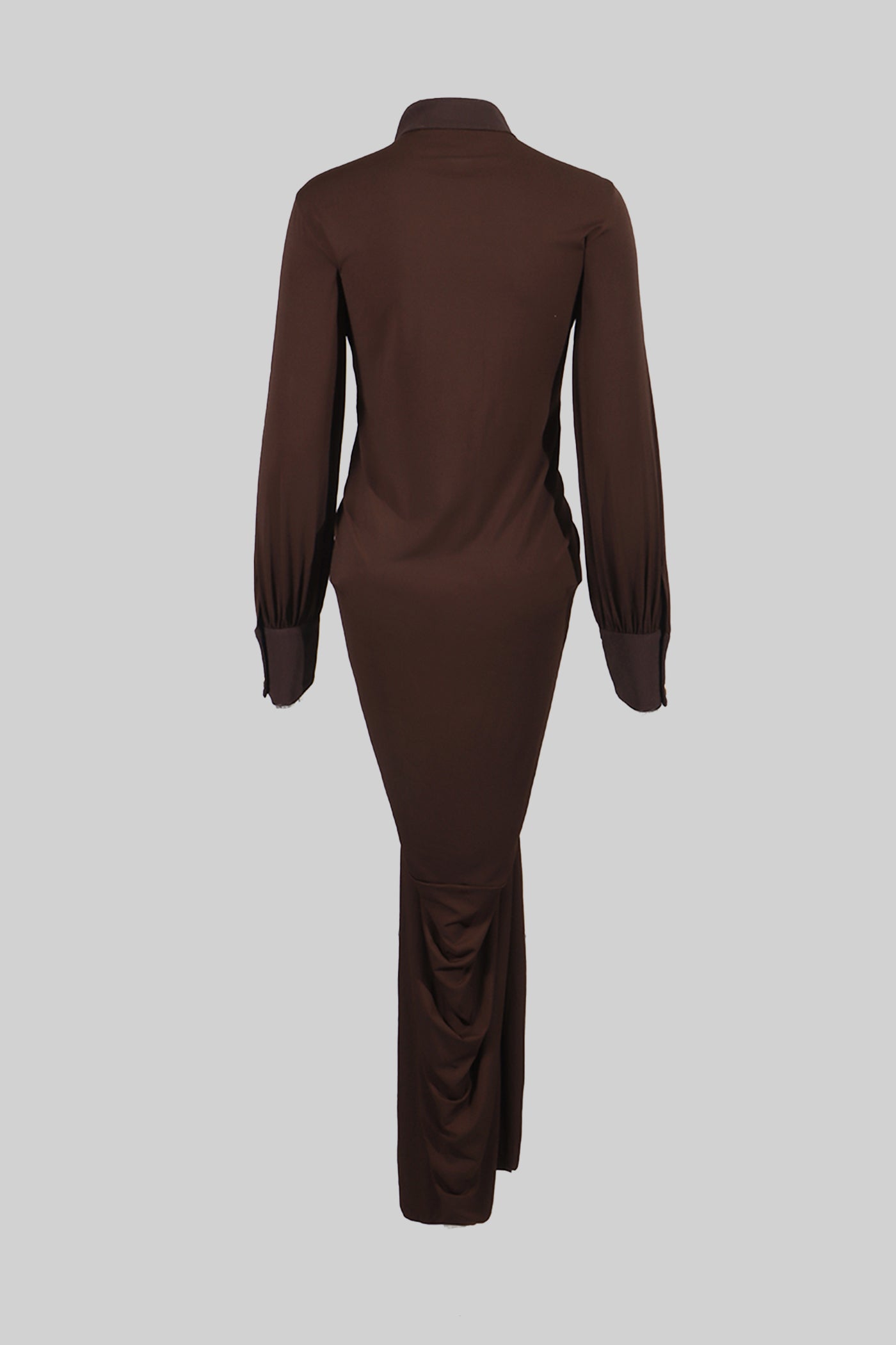 Draped Maxi Dress with Gold Statement Buttons - Brown