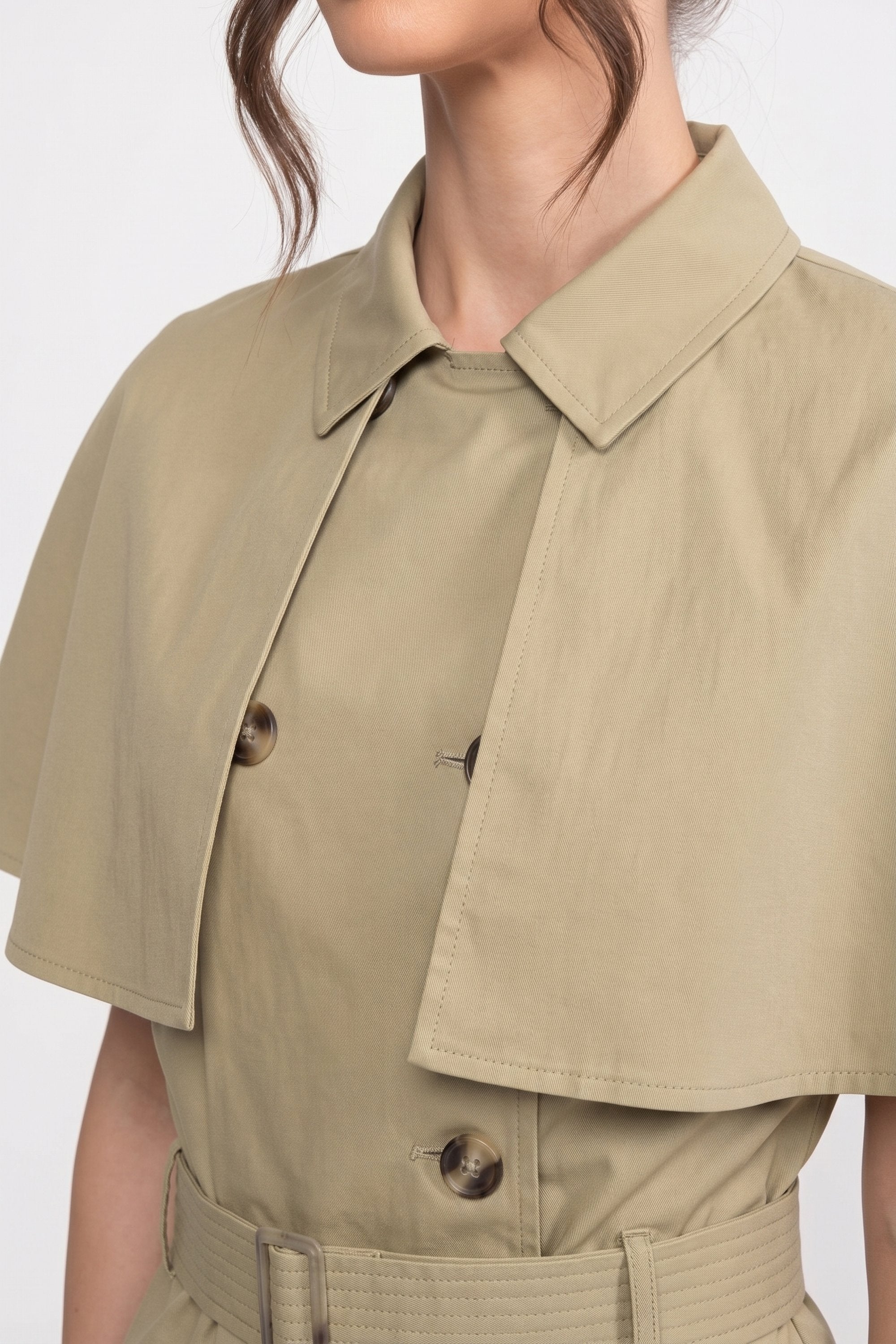 Top doppiopetto con colletto classico aperto e mantella rimovibile - Khaki 