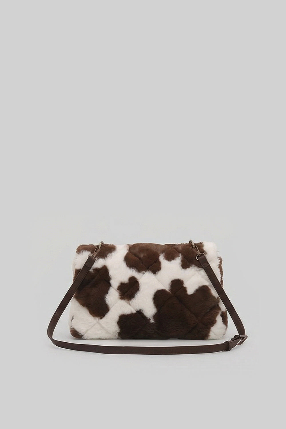 Mini borsa con manico a catena in eco-pelliccia e texture trapuntata – Marrone e Bianco 