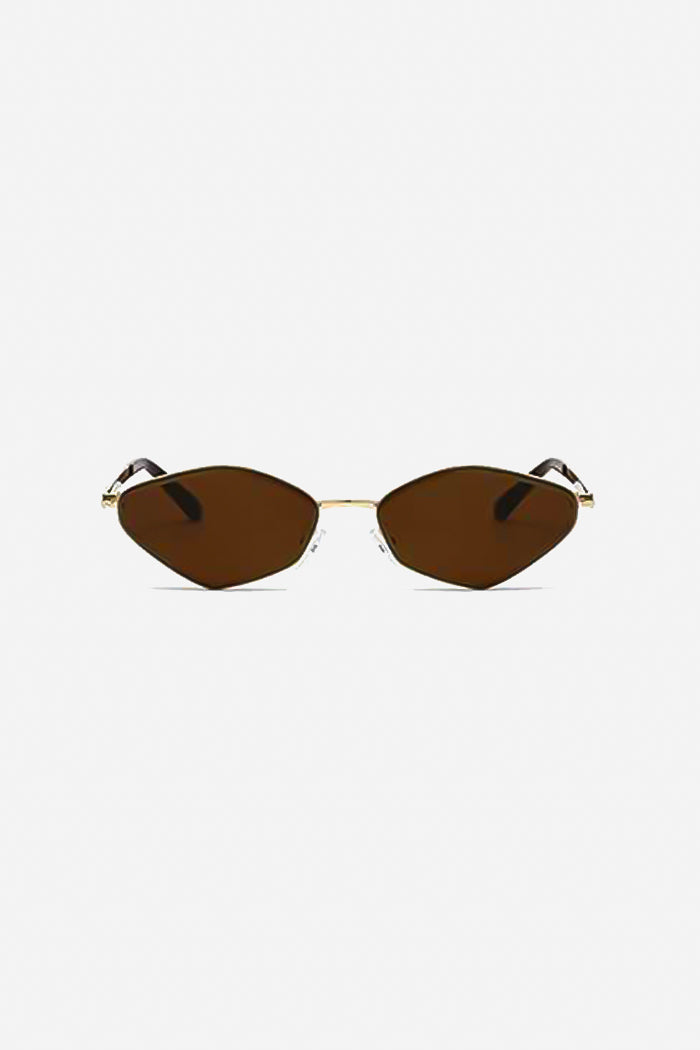 Geometric Angular Sunglasses with Full Metal Frame and Slim Arms – Brown