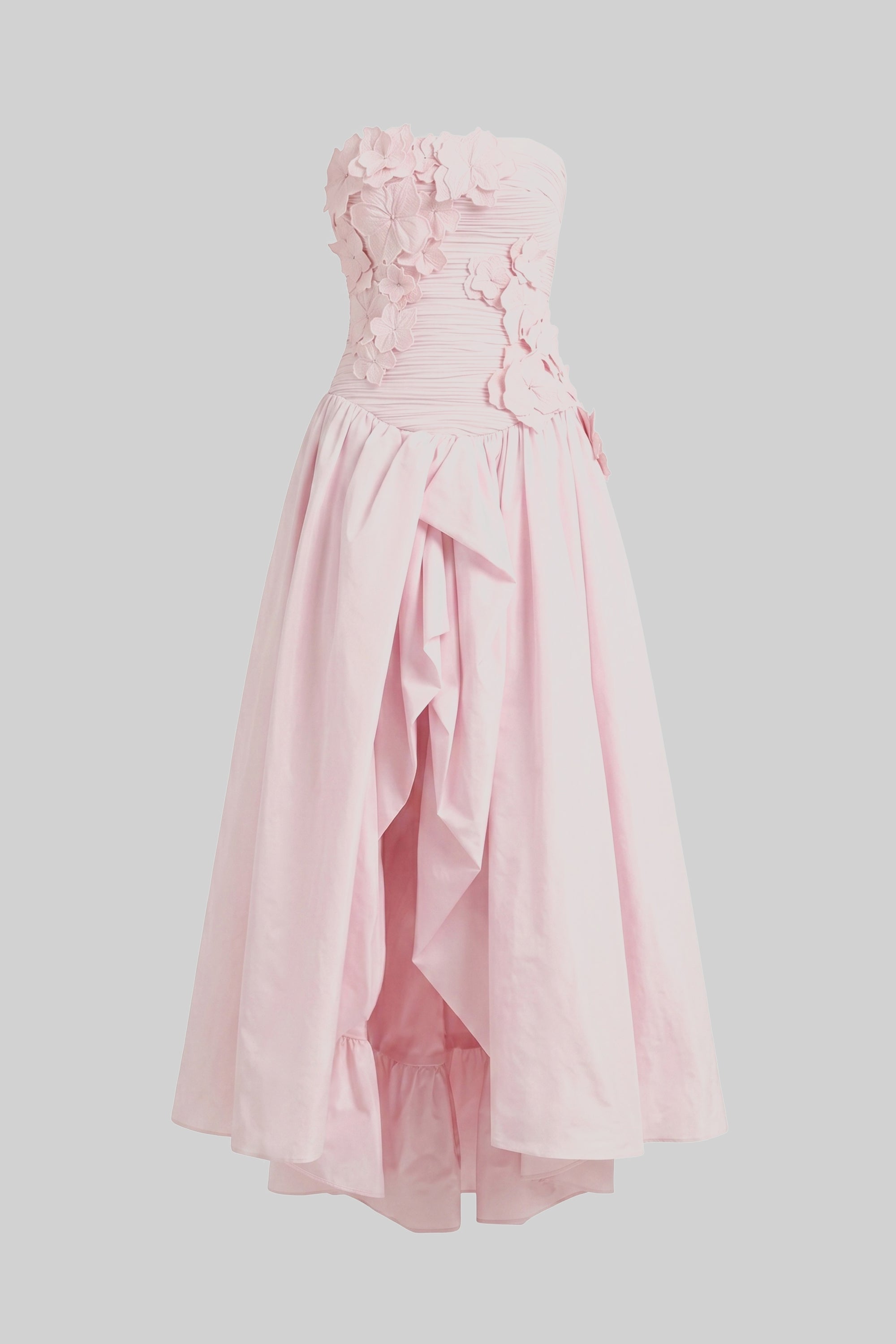 Abito da ballo senza spalline con corpetto floreale 3D e gonna ampia - Pink 