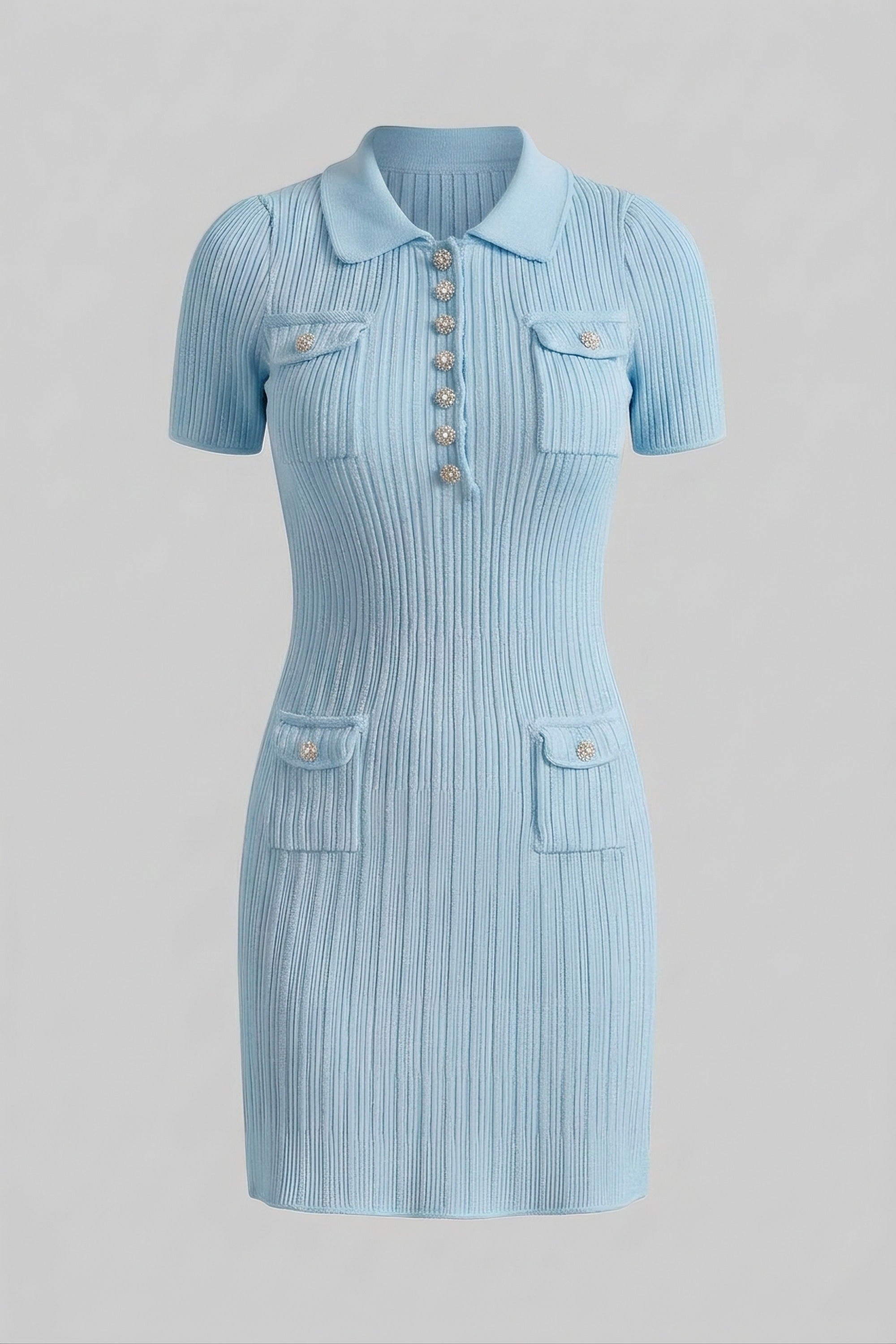 Mini abito in maglia a coste con abbottonatura frontale - Baby Blue 