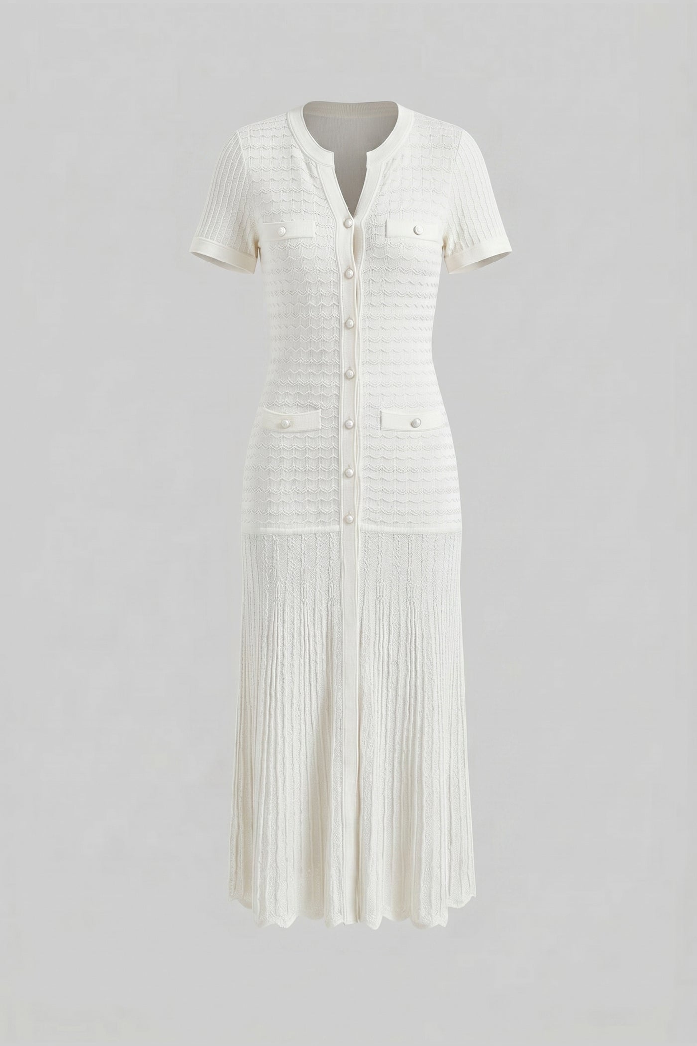 Abito midi a maniche corte con texture in maglia shimmer - bianco 