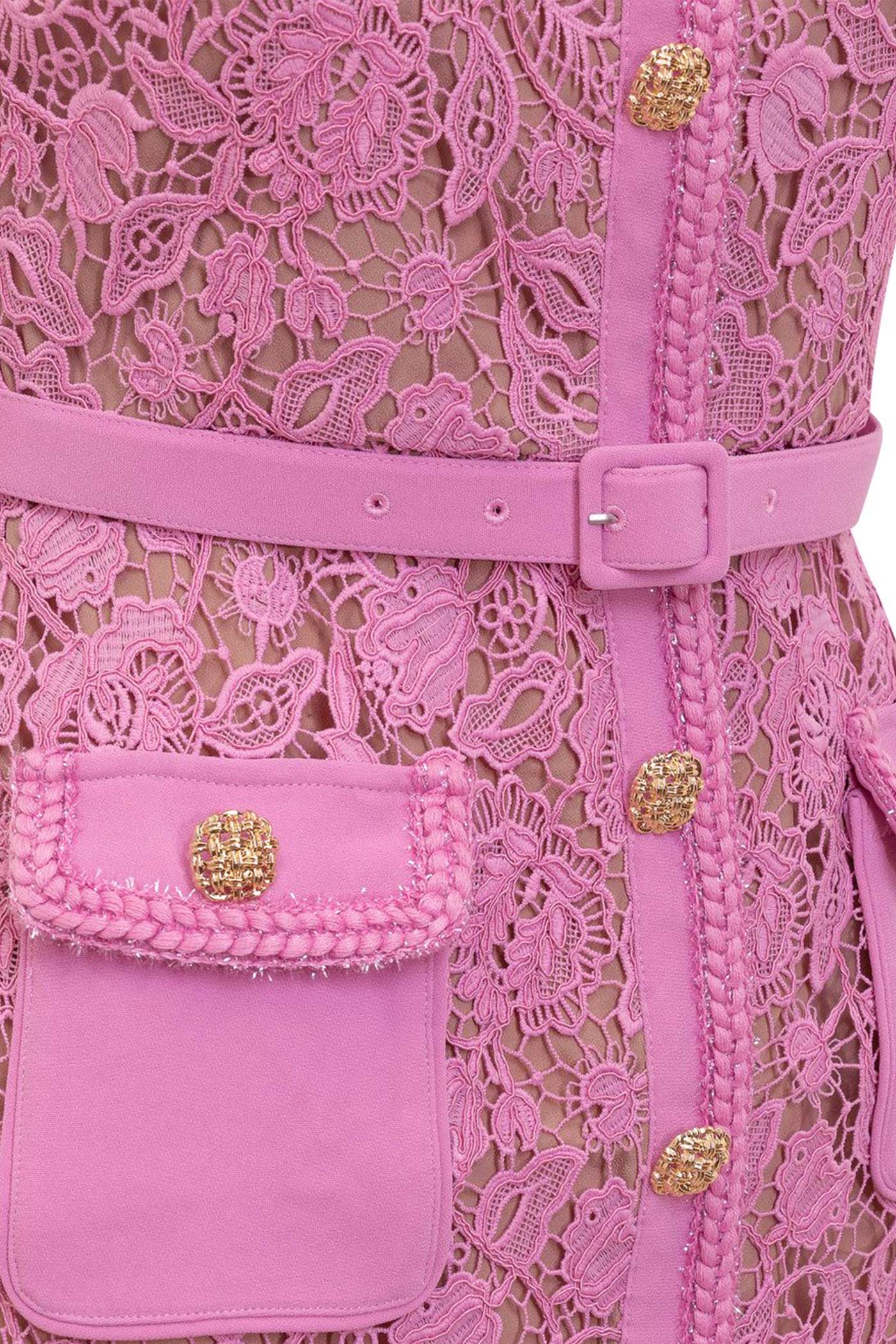 Exquisite Short Sleeve Lace Midi Dress - Rose