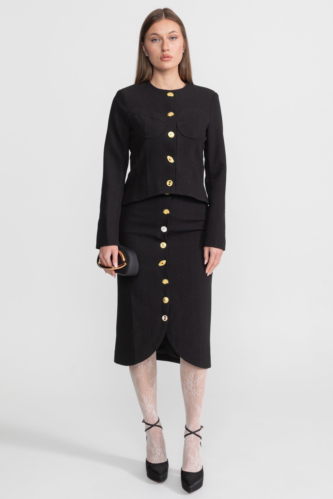 Co-ord Set with Statement Gold Buttons - Black