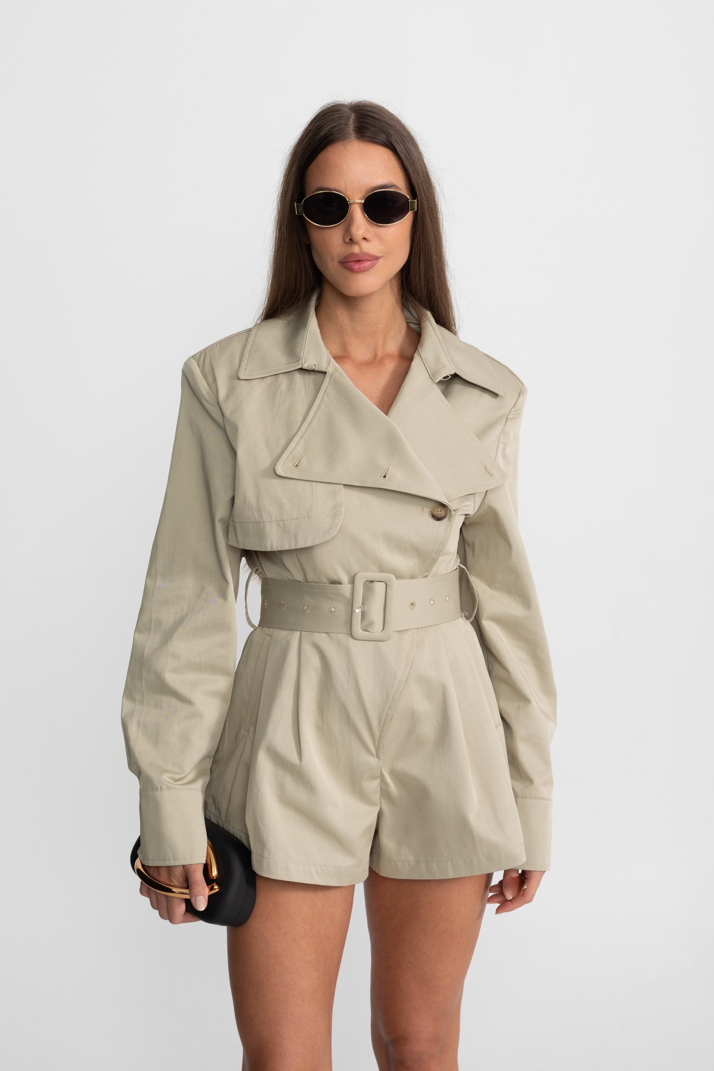 Belted Trench Jumpsuit - Beige