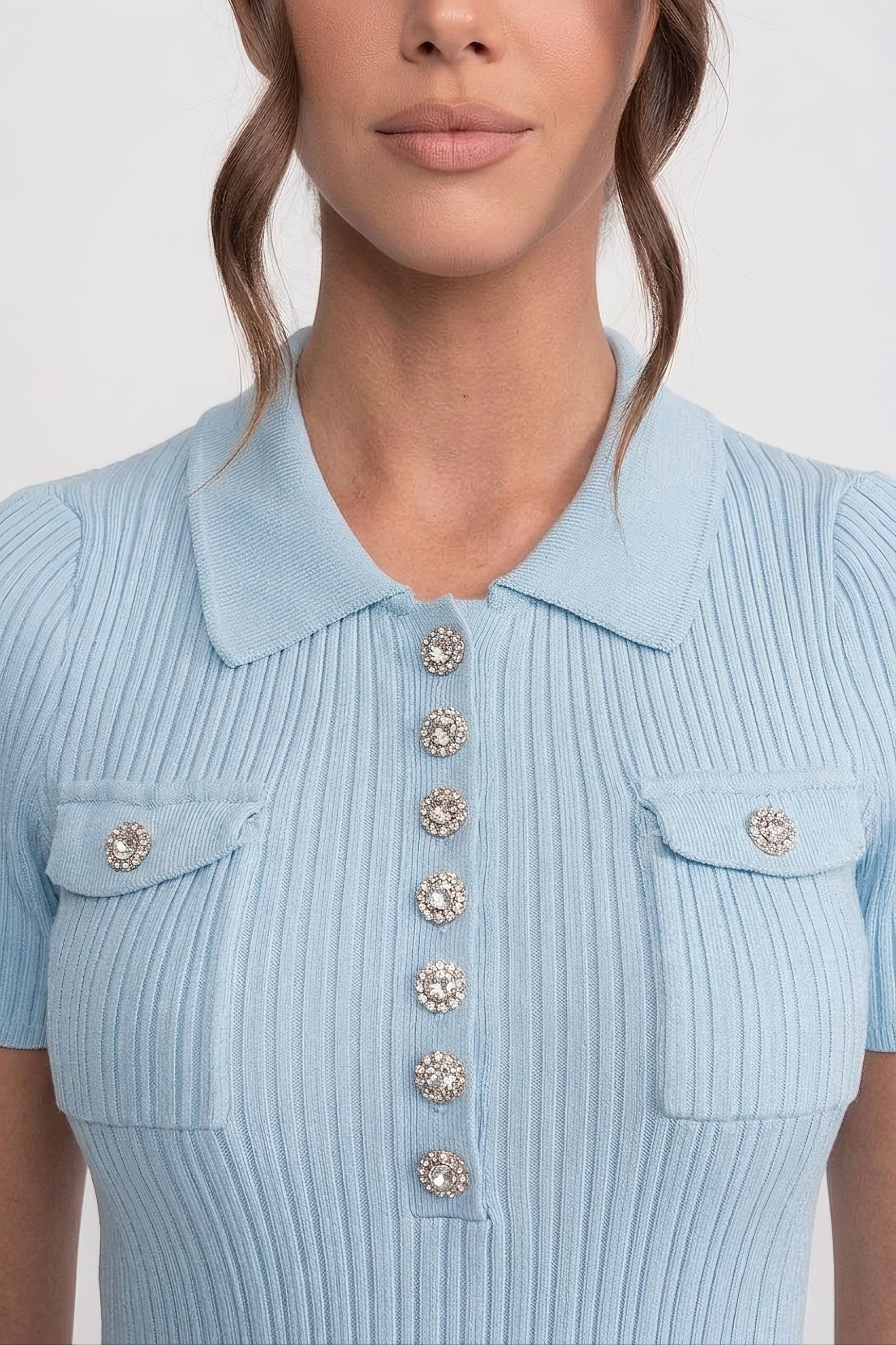 Mini abito in maglia a coste con abbottonatura frontale - Baby Blue 