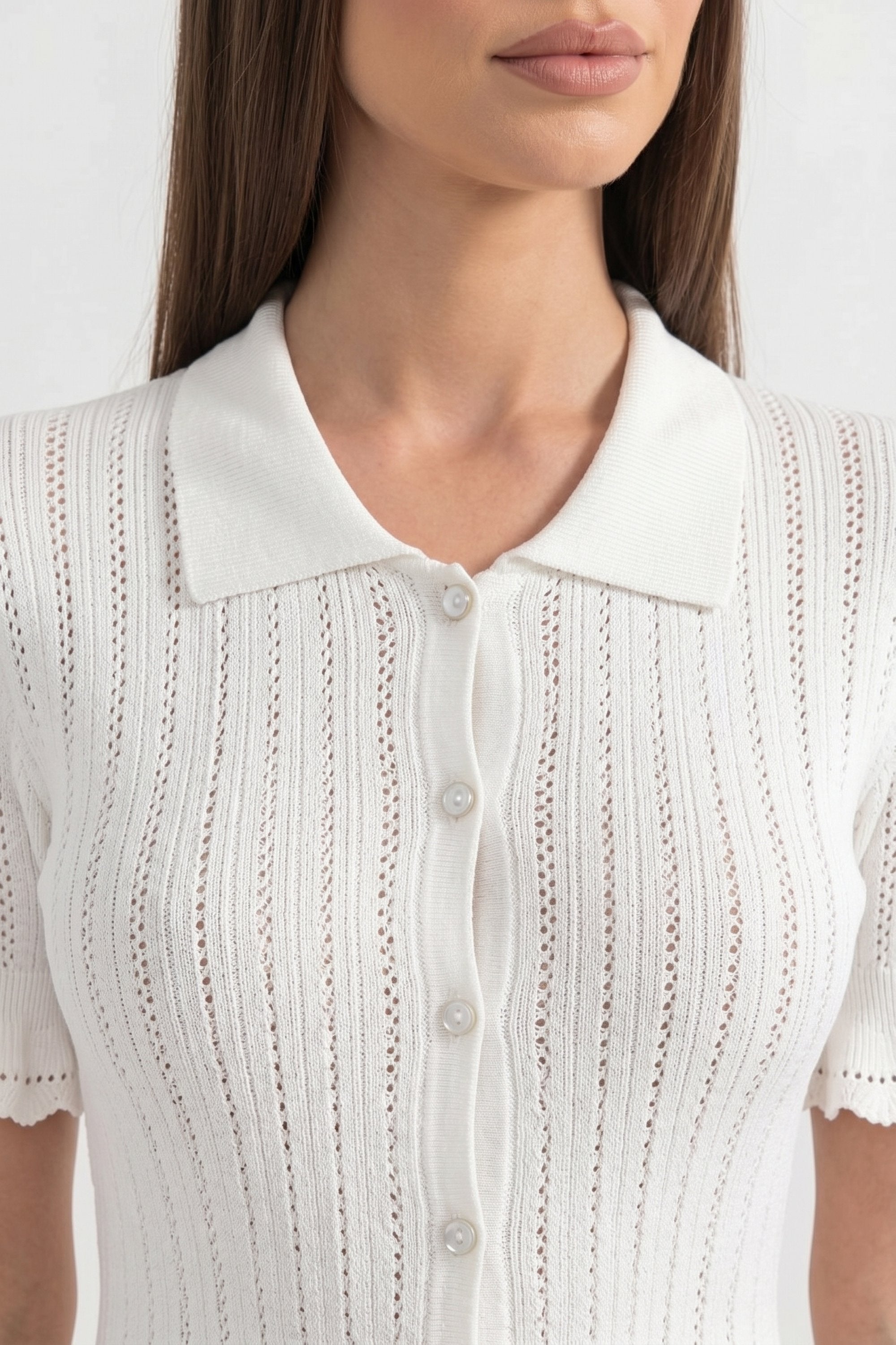 Abito Maxi Peplum in Maglia con Collo alla Peter Pan e Orlo in Pizzo - Bianco 