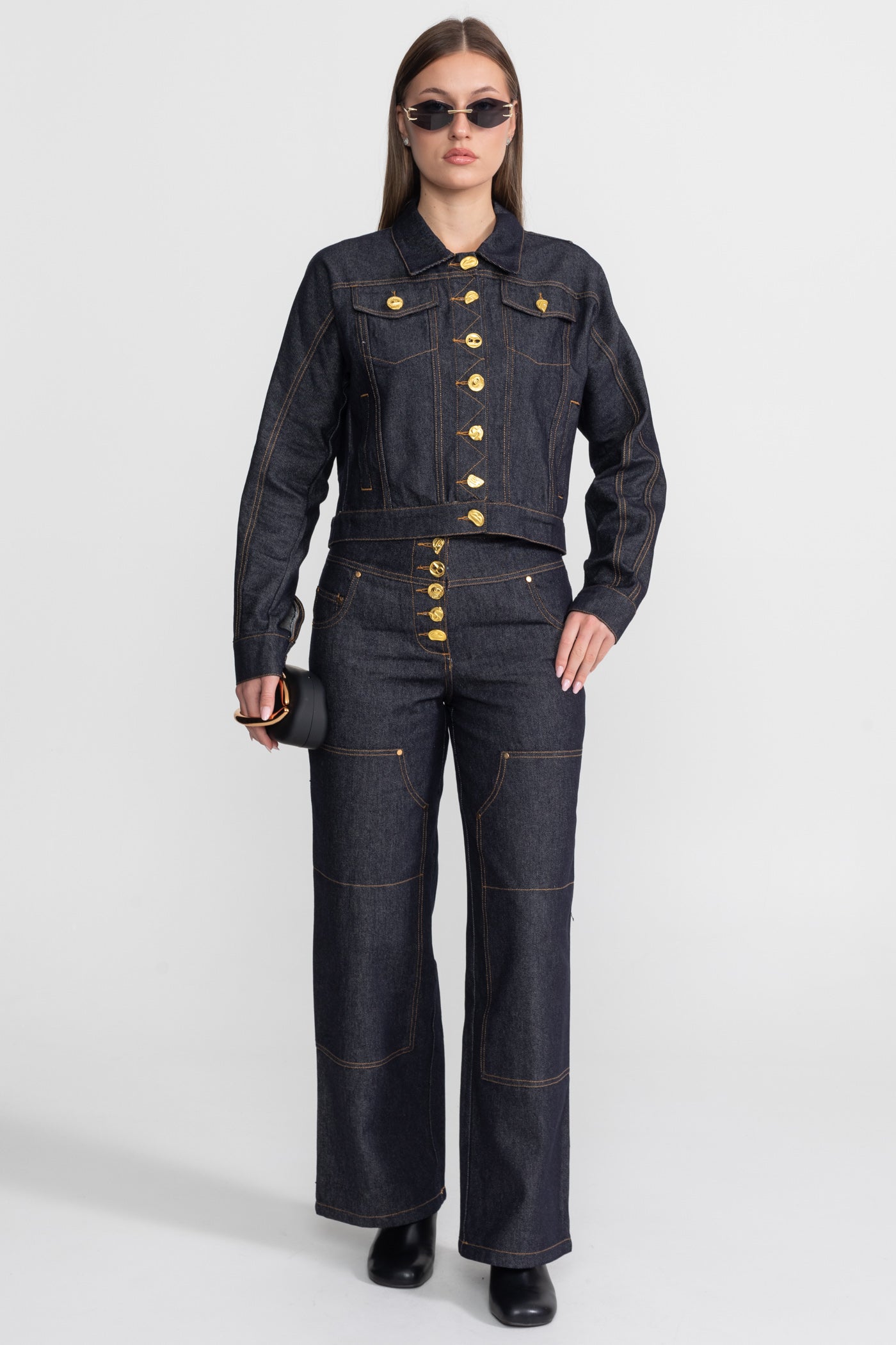 Gold Button Denim Co-ord Set – Indigo